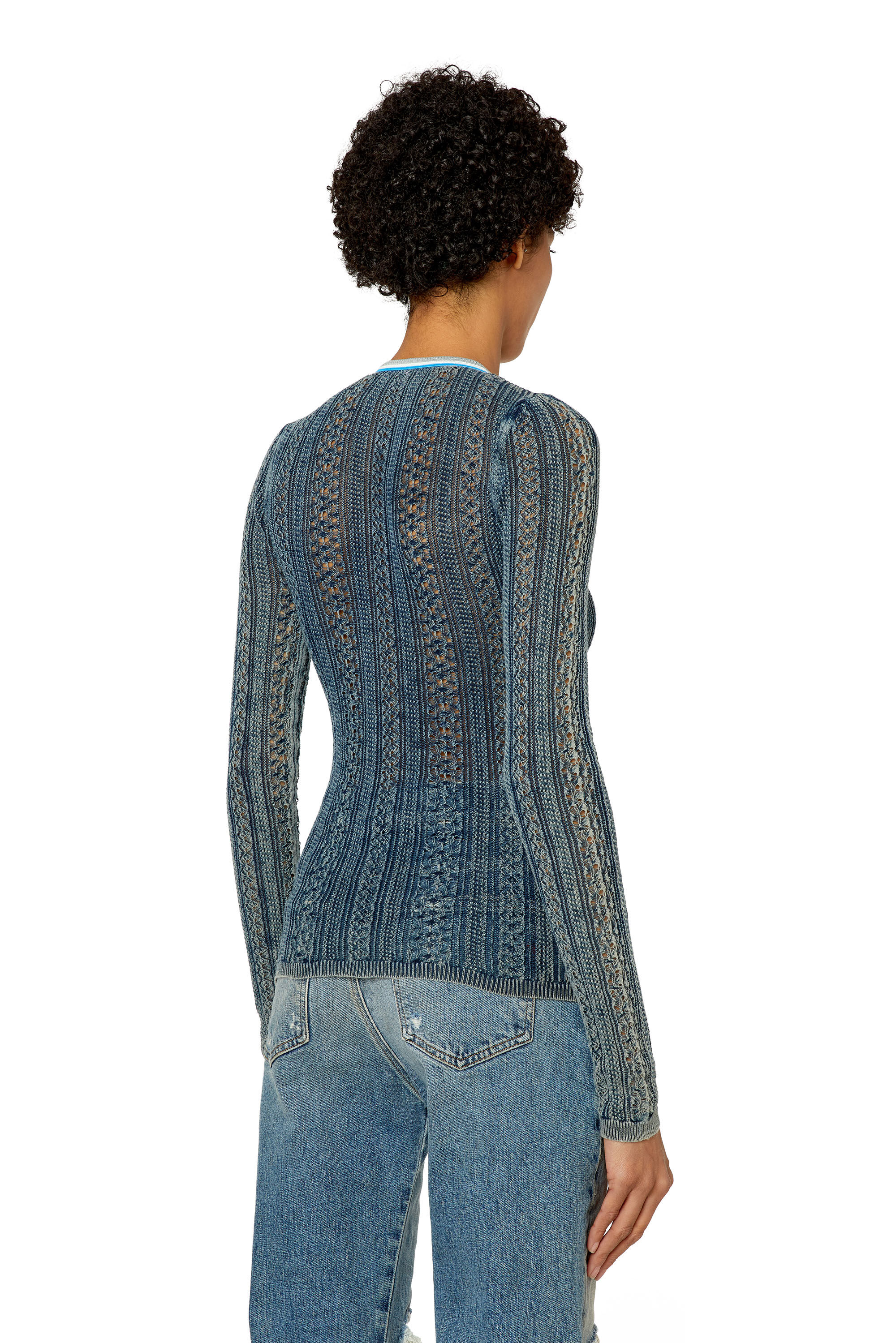 Diesel - M-IKYLA, Woman's Pointelle jumper with oval D cutout in Blue - 4