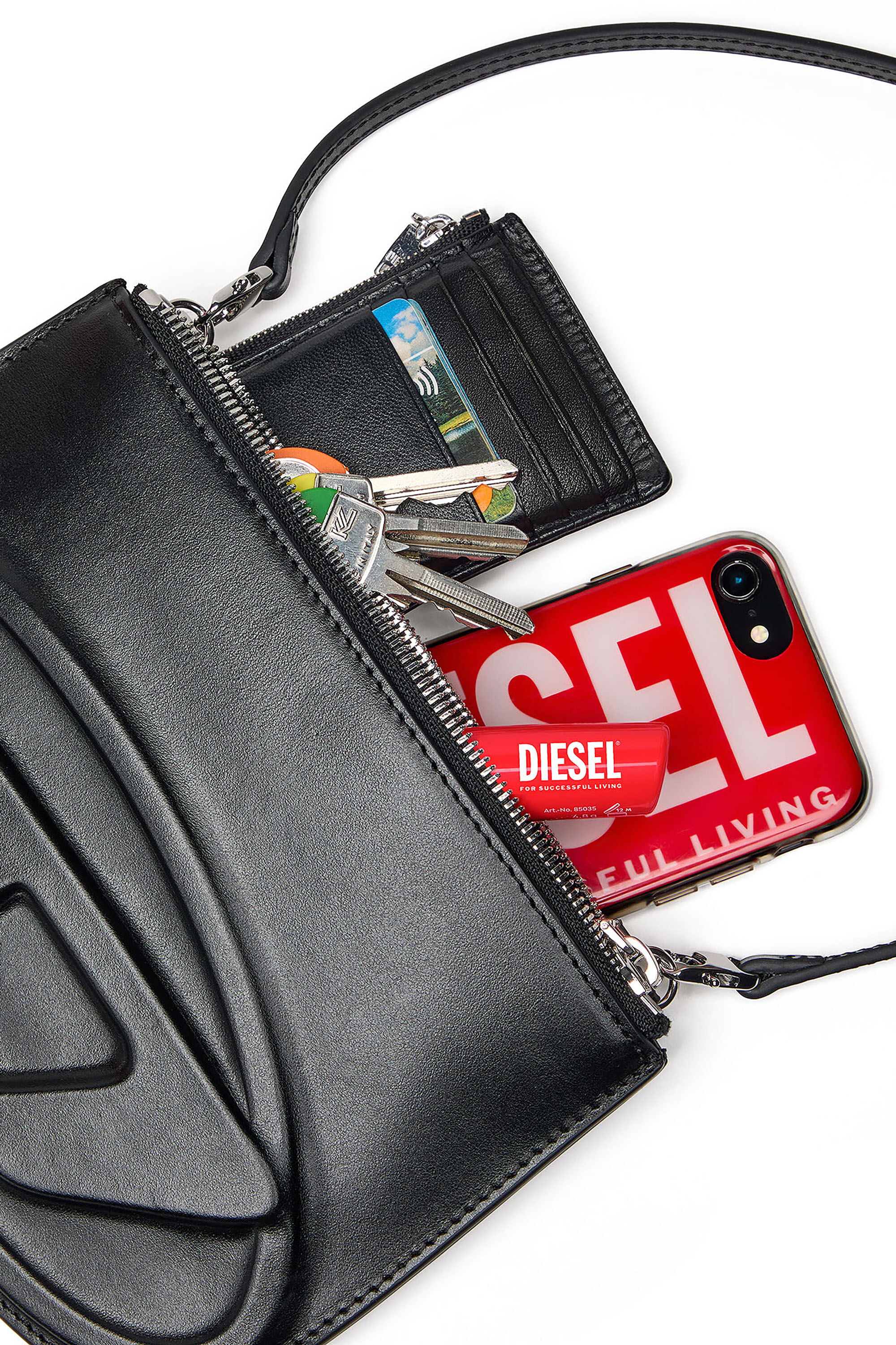 小物 diesel leather wallet 2way shoulder bag Women's 1DR Twin-Double-pouch shoulder bag in printed leather