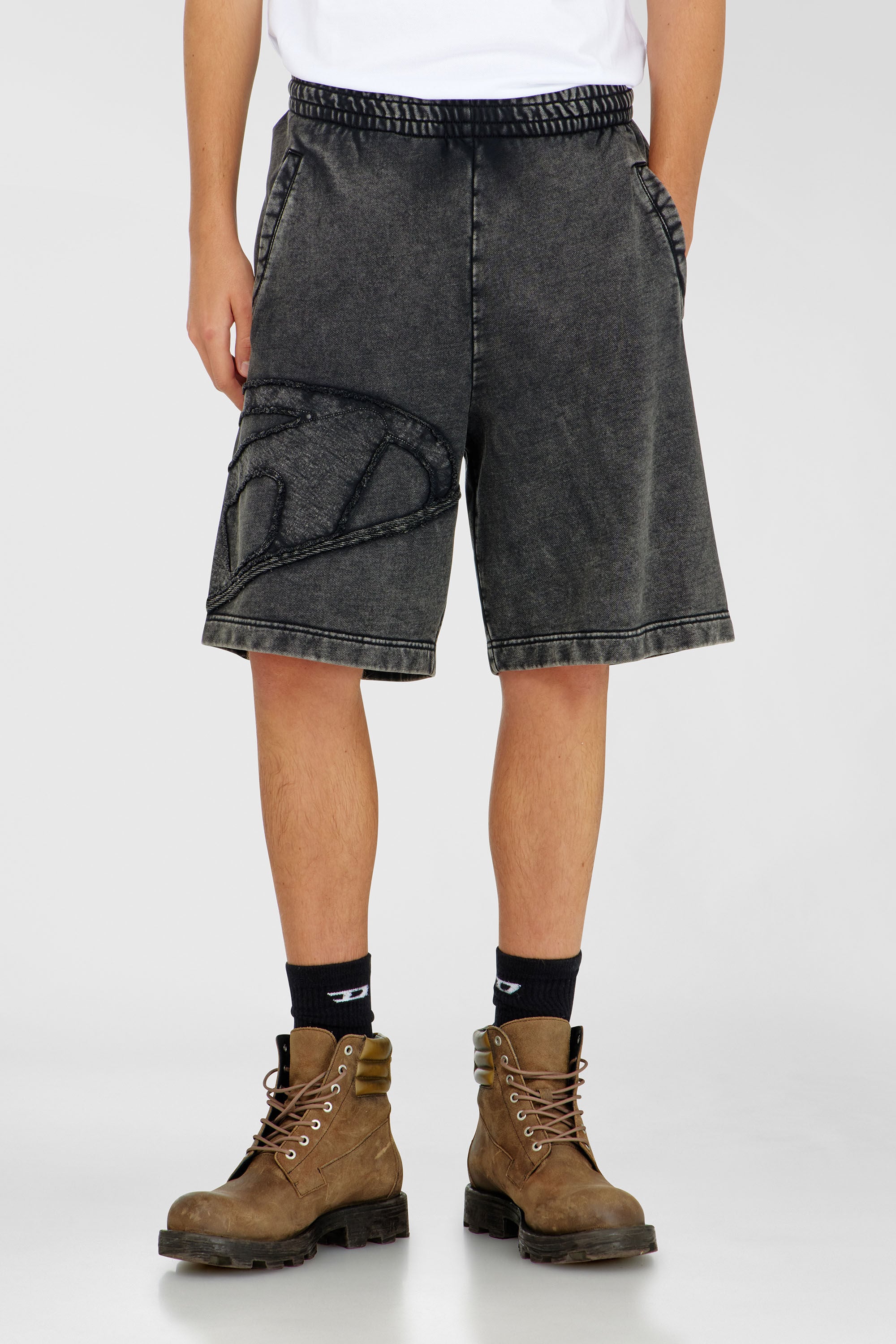Diesel - P-CROW-MEGCUT, Man's Sweat shorts with sectioned Oval D logo in Black - 3