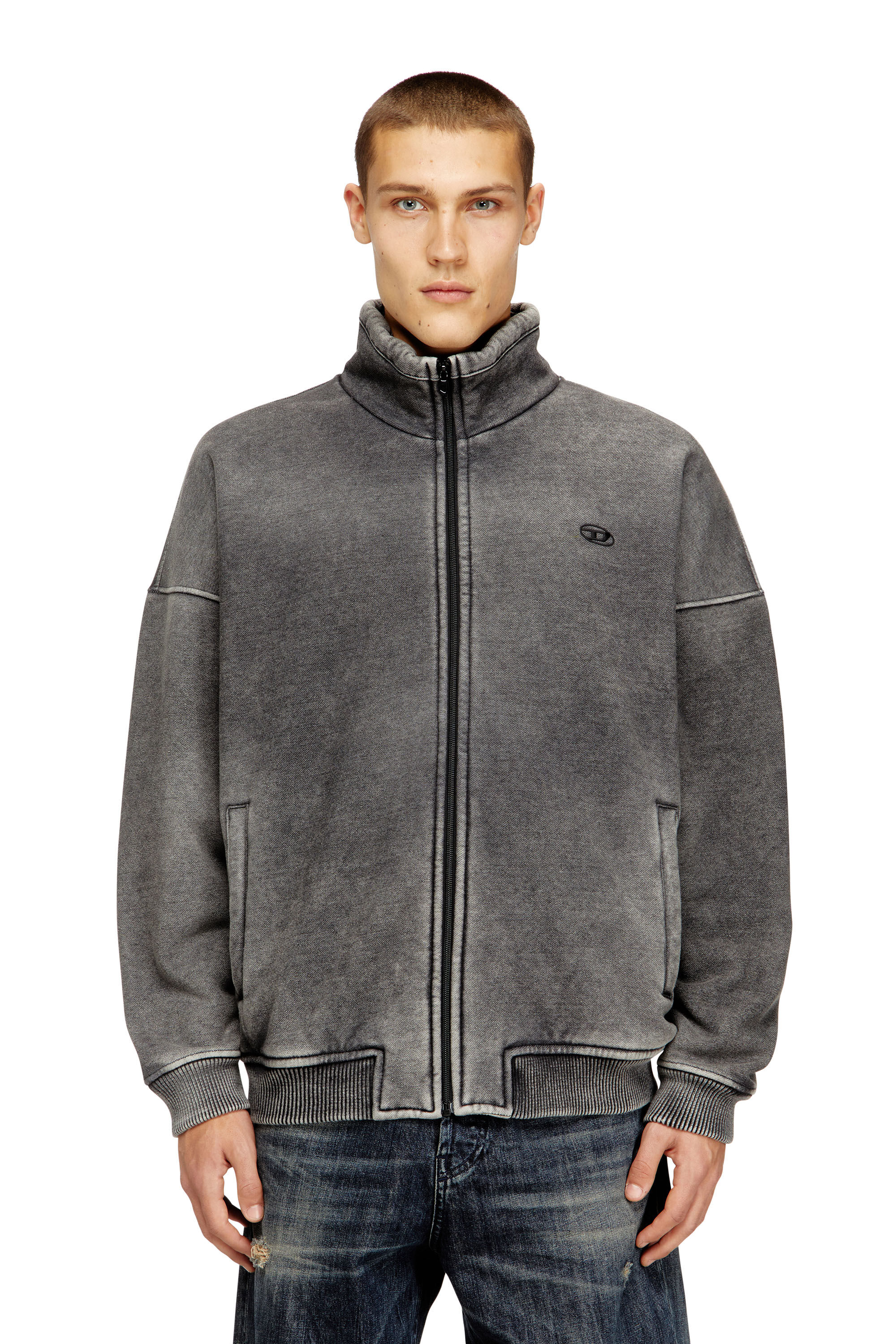 Men's Teddy-lined zip jacket with denim effect | Grey | Diesel Men's Teddy-lined zip jacket with denim effect | Grey | Diesel