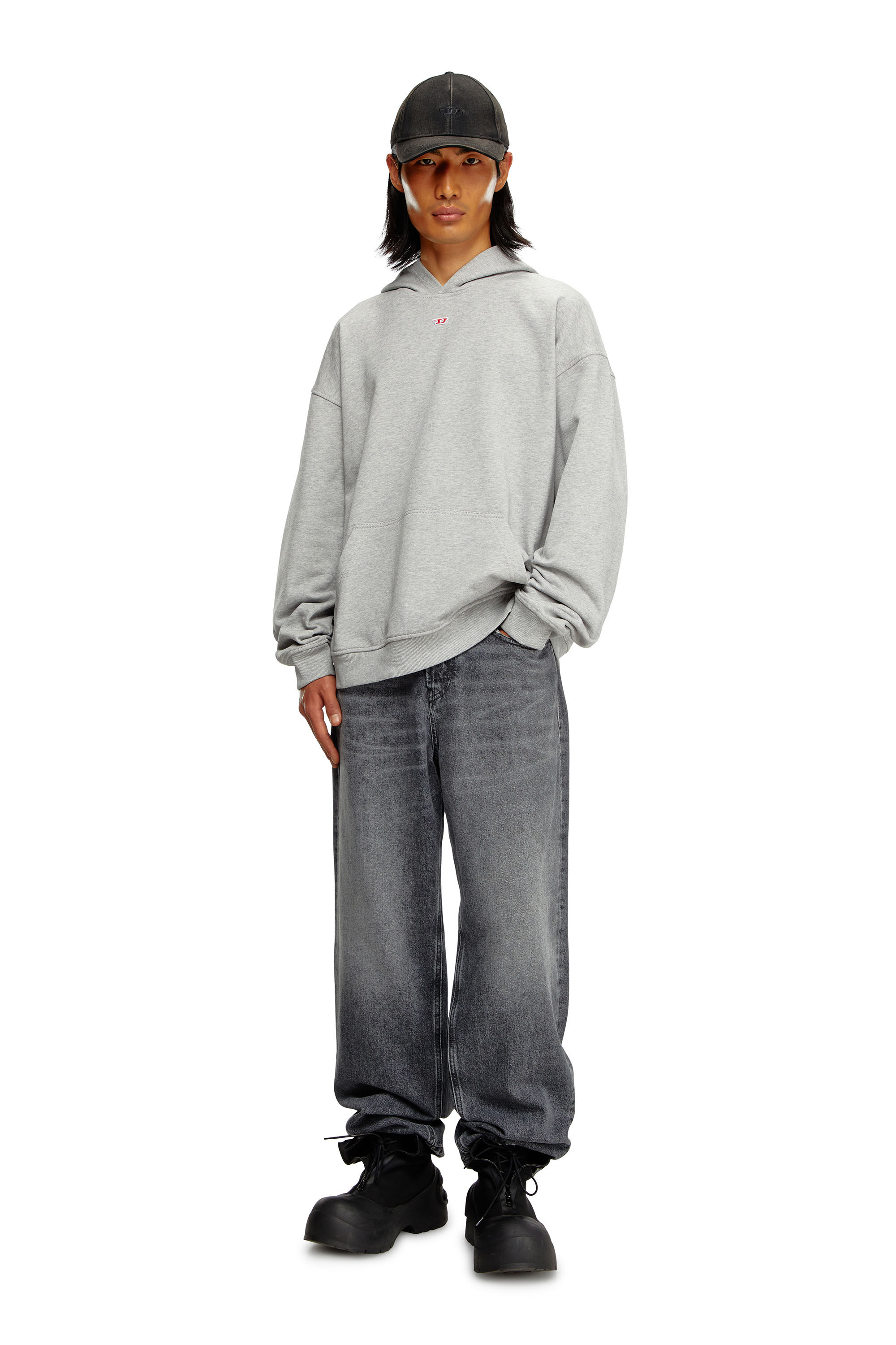Diesel - S-BOXT-HOOD-D, Man's Hoodie with D logo patch in Light Grey - 1