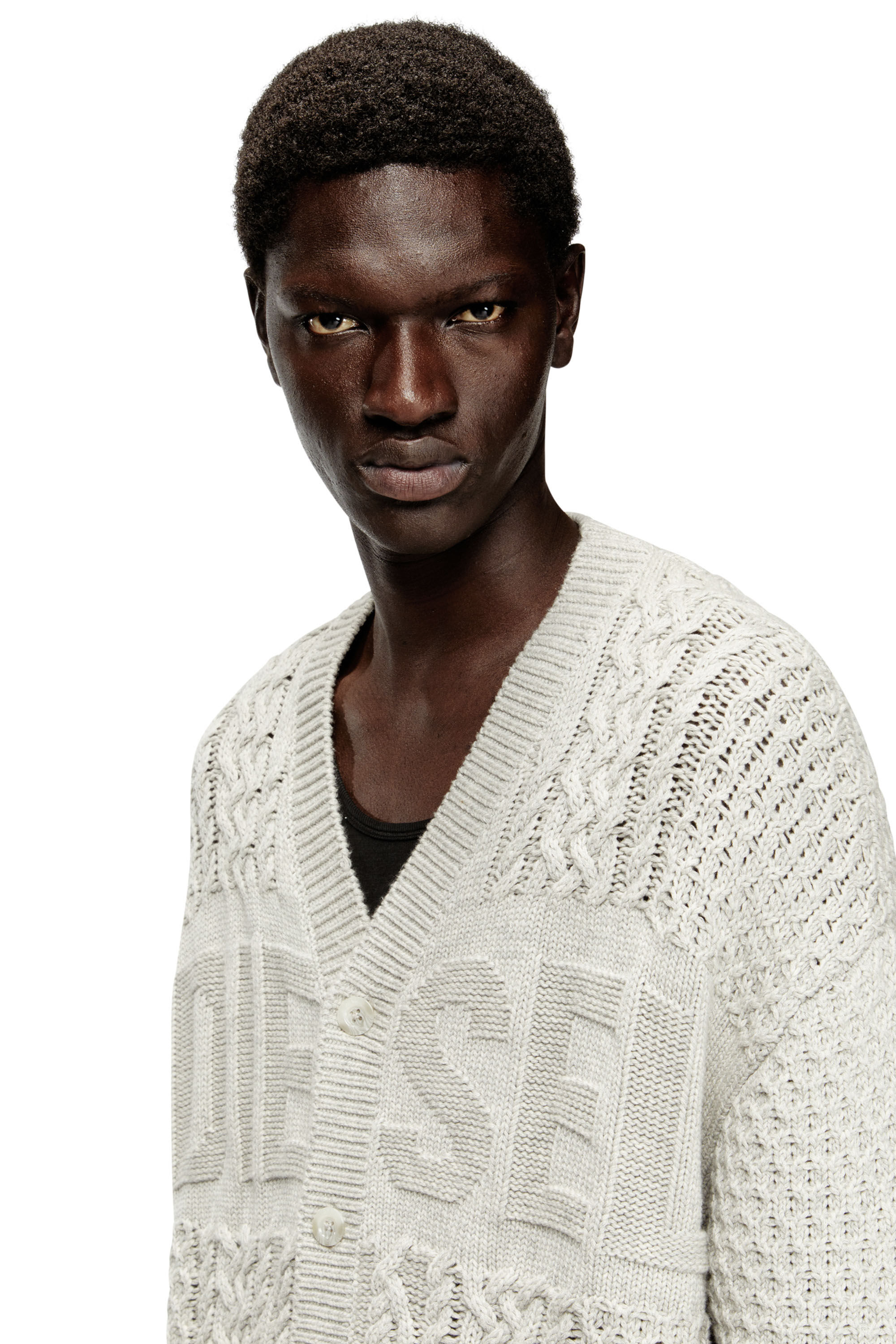 Men's Cable-knit cardigan with Diesel logo | Grey | Diesel HU