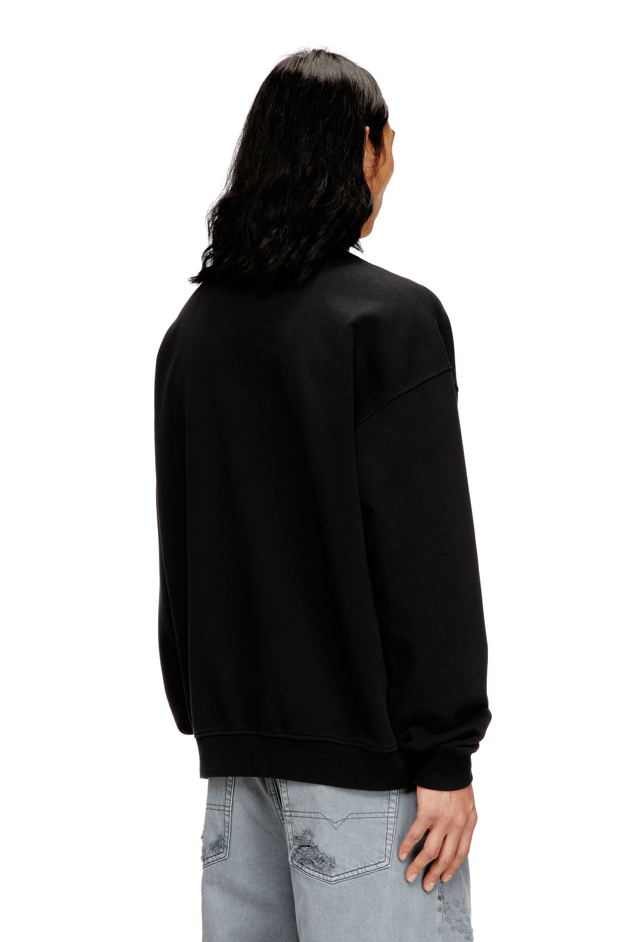 Men's Sweatshirt with distressed flocked logo | Black | Diesel