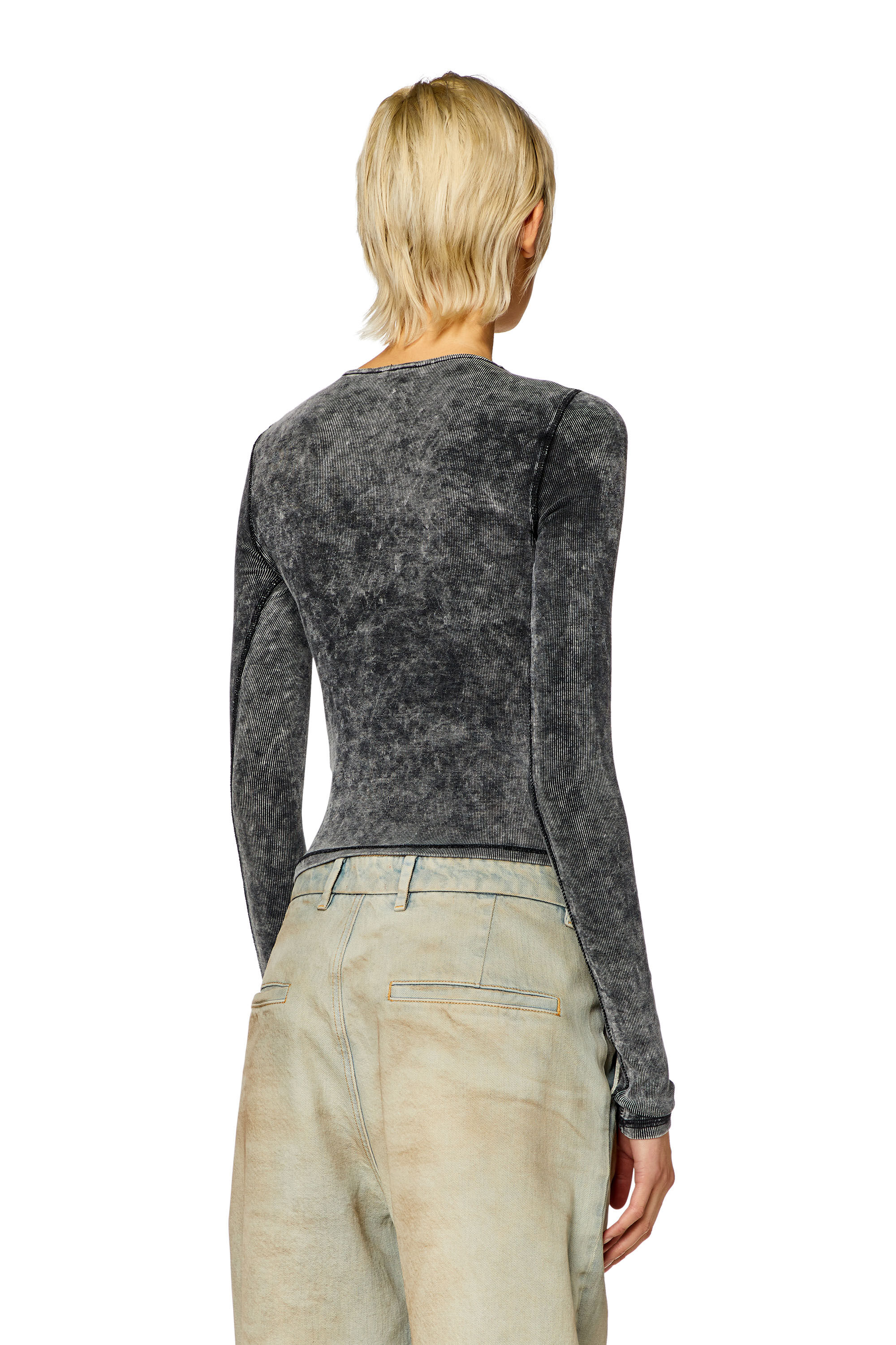 人気ブランド新作豊富 Women's Ribbed Diesel | Grey | plaque D oval with top トップス