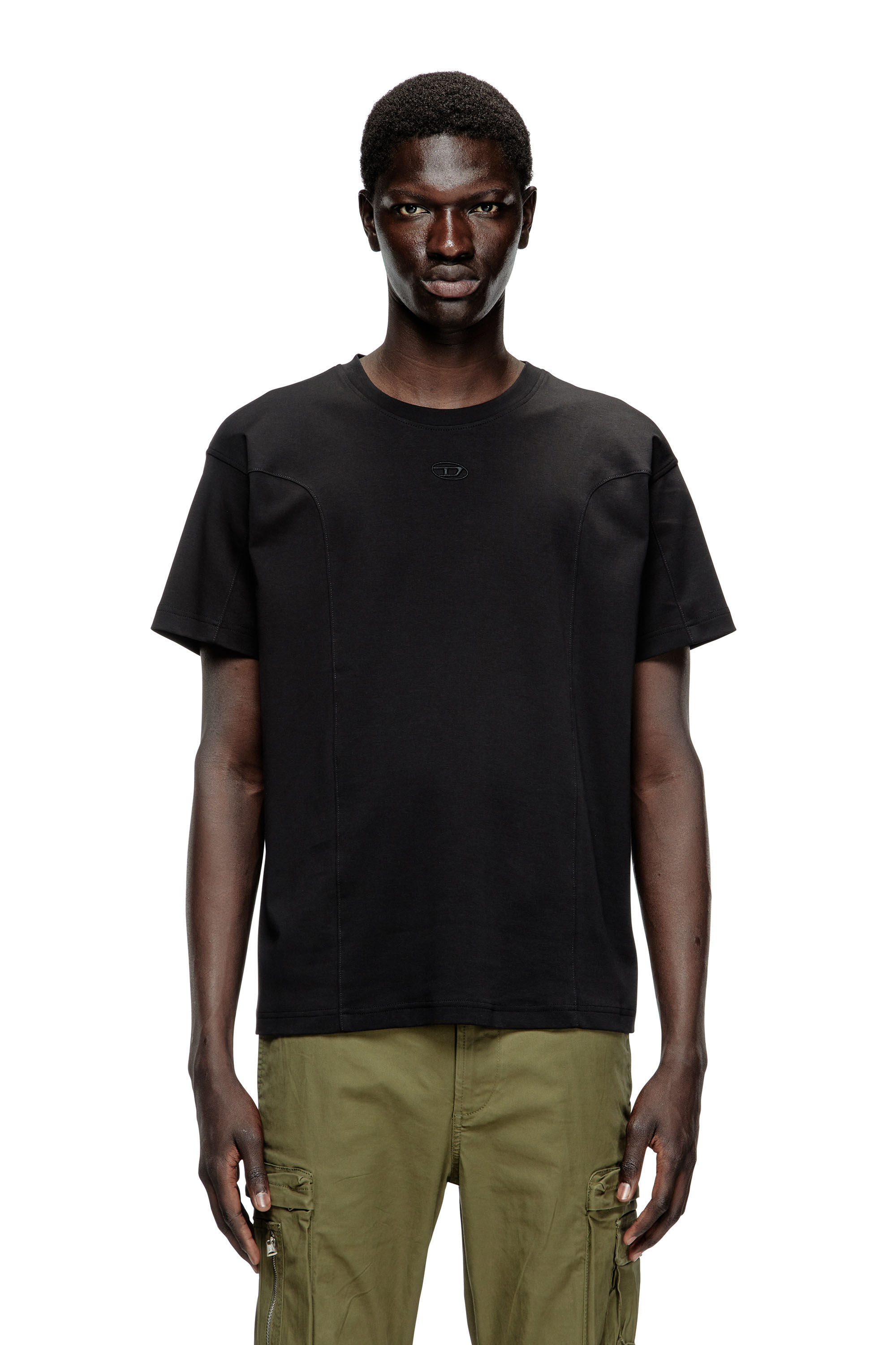 Men's T-shirt with solid color panels | Black | Diesel HU
