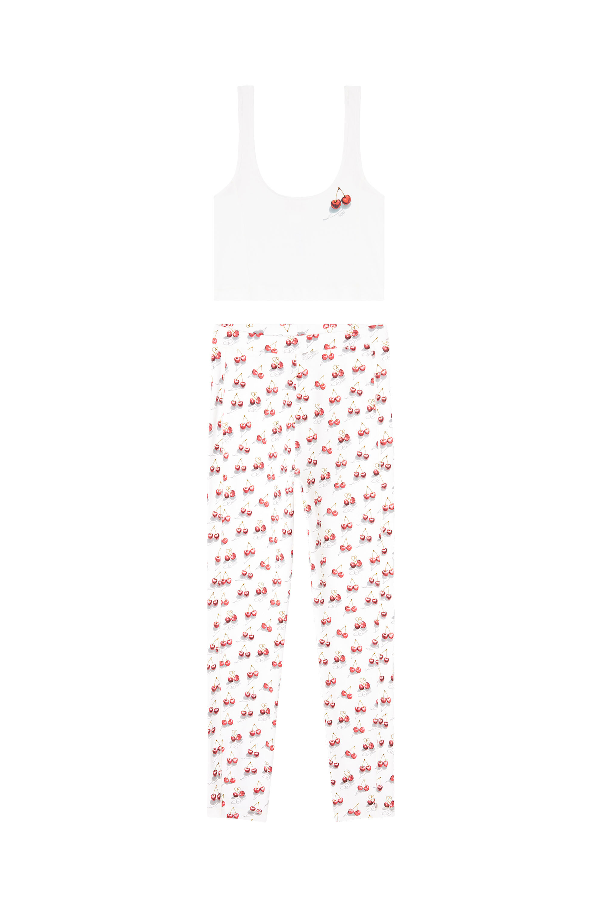 Diesel - SET-ABIGAIL-GFT, Woman's Cherry print pyjama set in stretch cotton in White/Red - 2