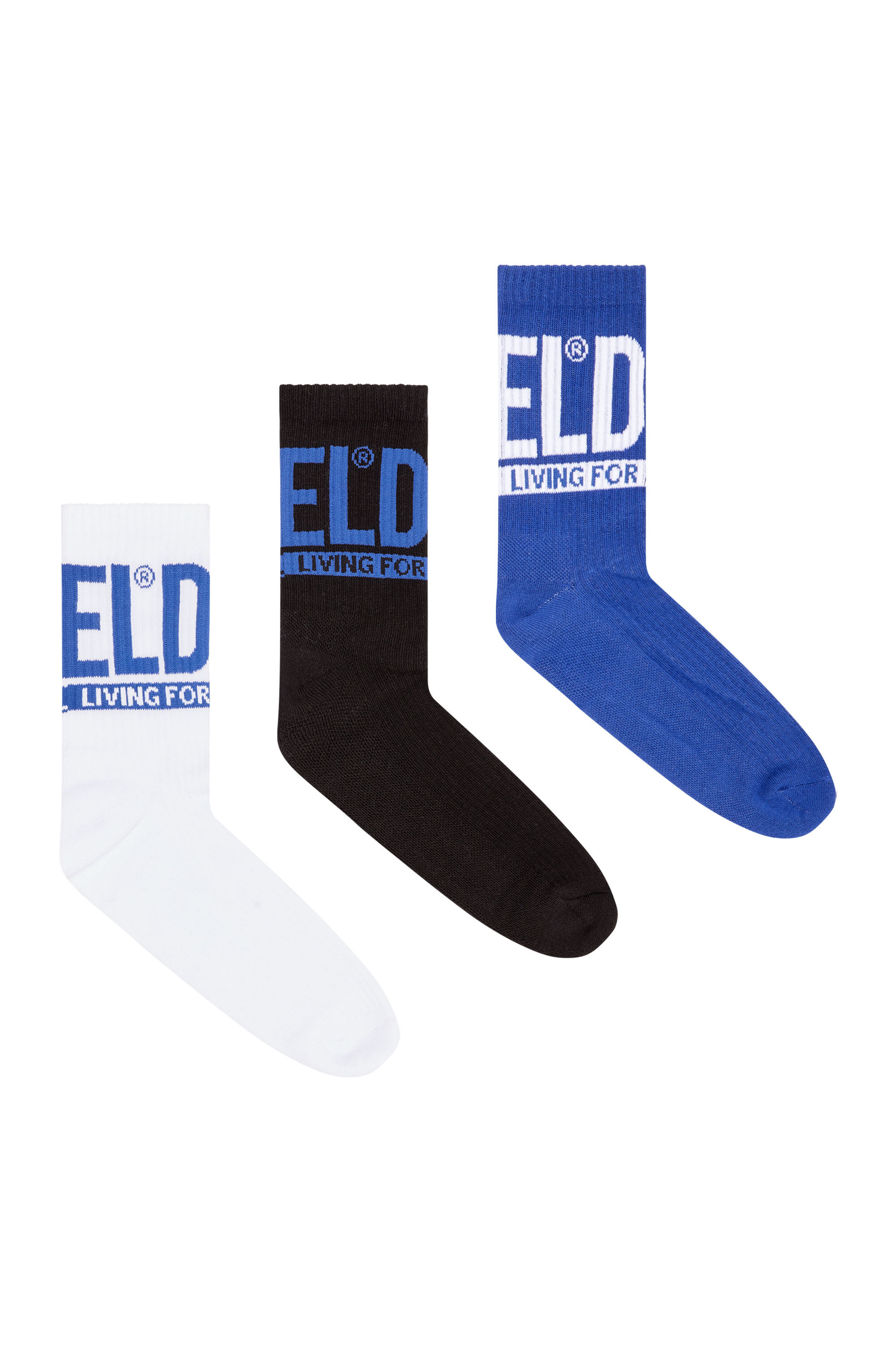 Diesel - SKM-WRAPAROUND-MID-CUT-CUSHIONED-SOCKS, Man's 3-pack of socks with Diesel logo in Blue/White - 1