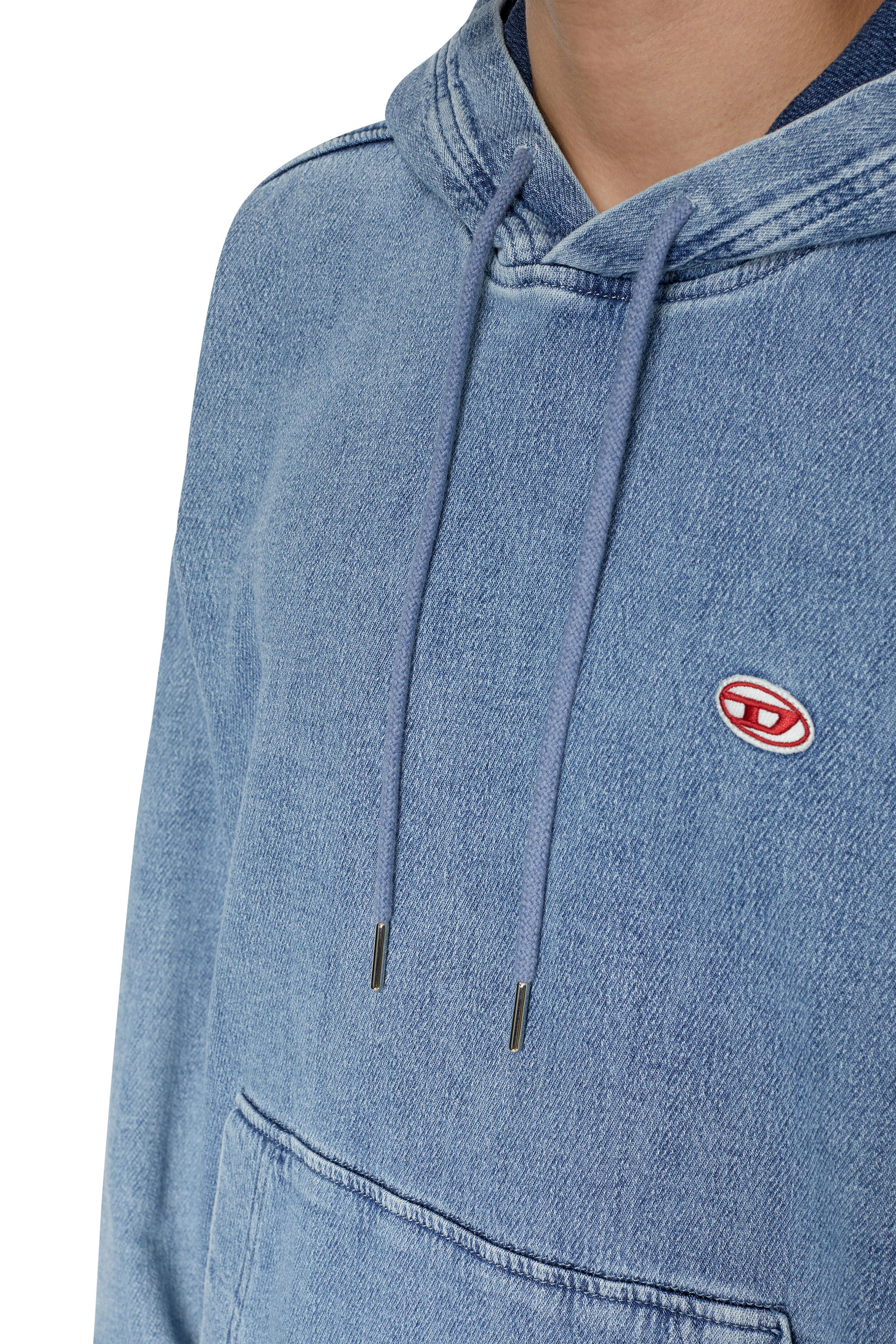 Diesel - D-UM-RIB TRACK DENIM HOODIE, Light Blue - Image 6