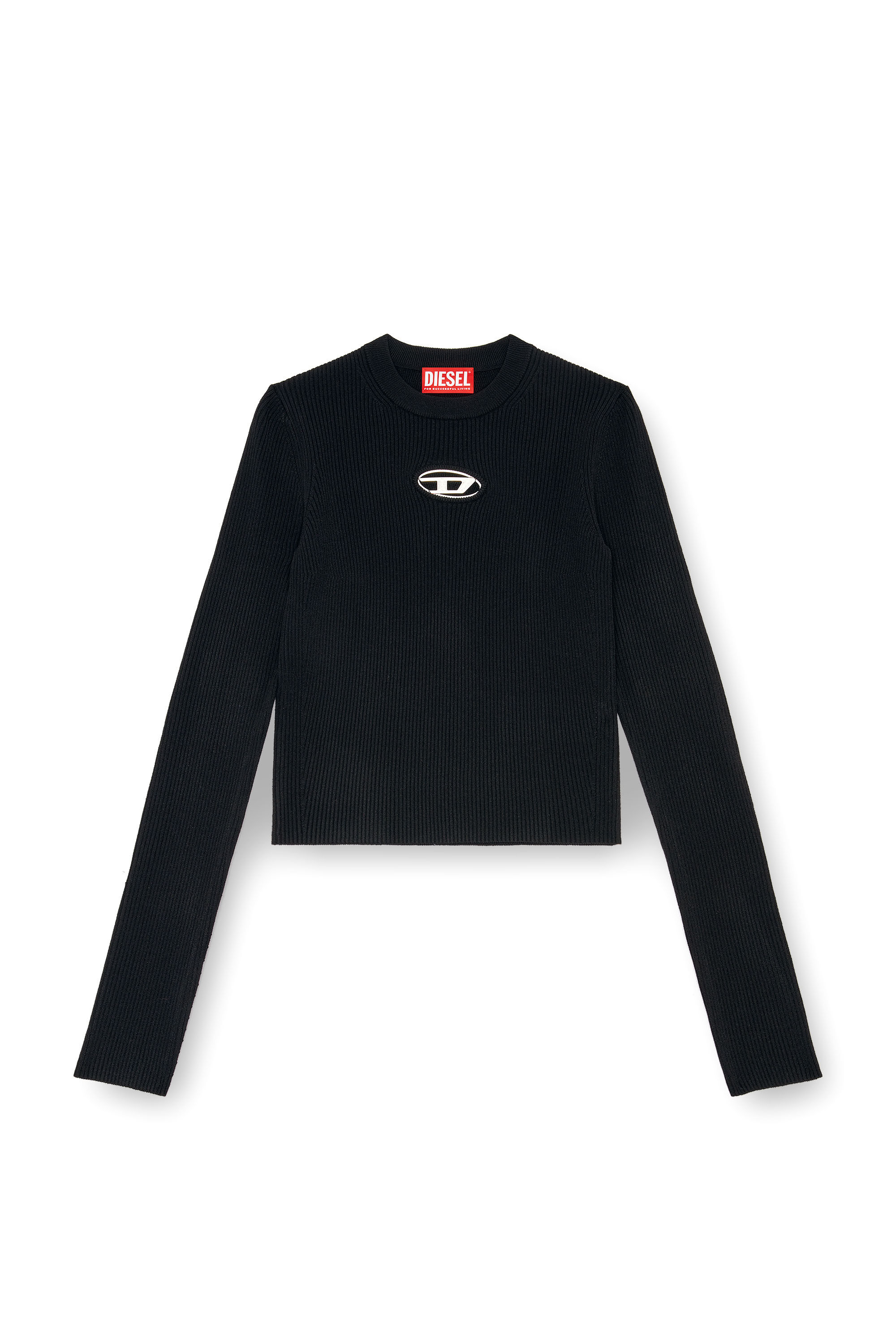 Women's Rib-knit viscose-blend top with Oval D | Black | Diesel