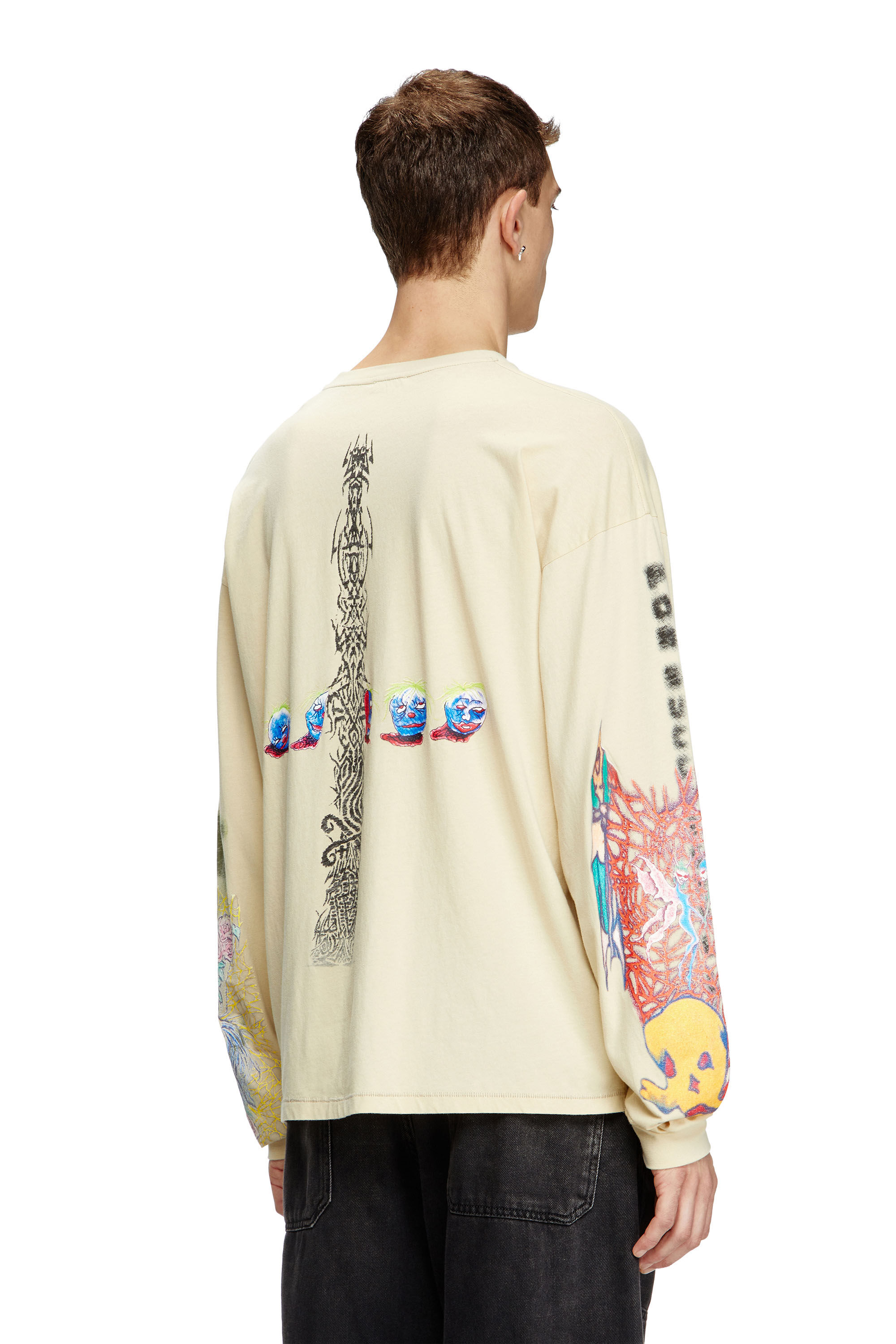 Men's Long-sleeve T-shirt with printed graphics | Beige | Diesel