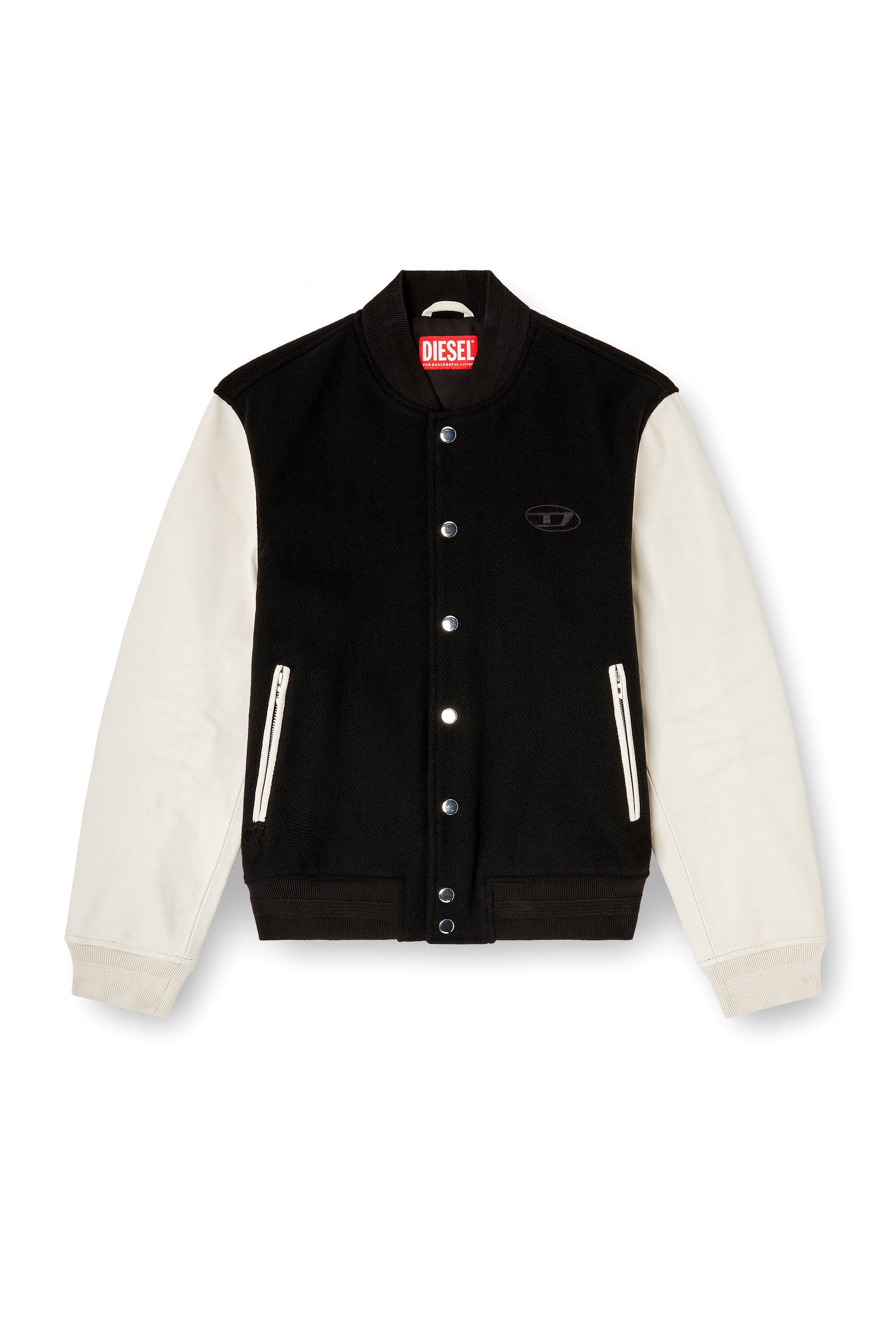 Diesel - L-ARRY-WRD, Man's Bomber jacket in wool blend and leather in Black/White - 2