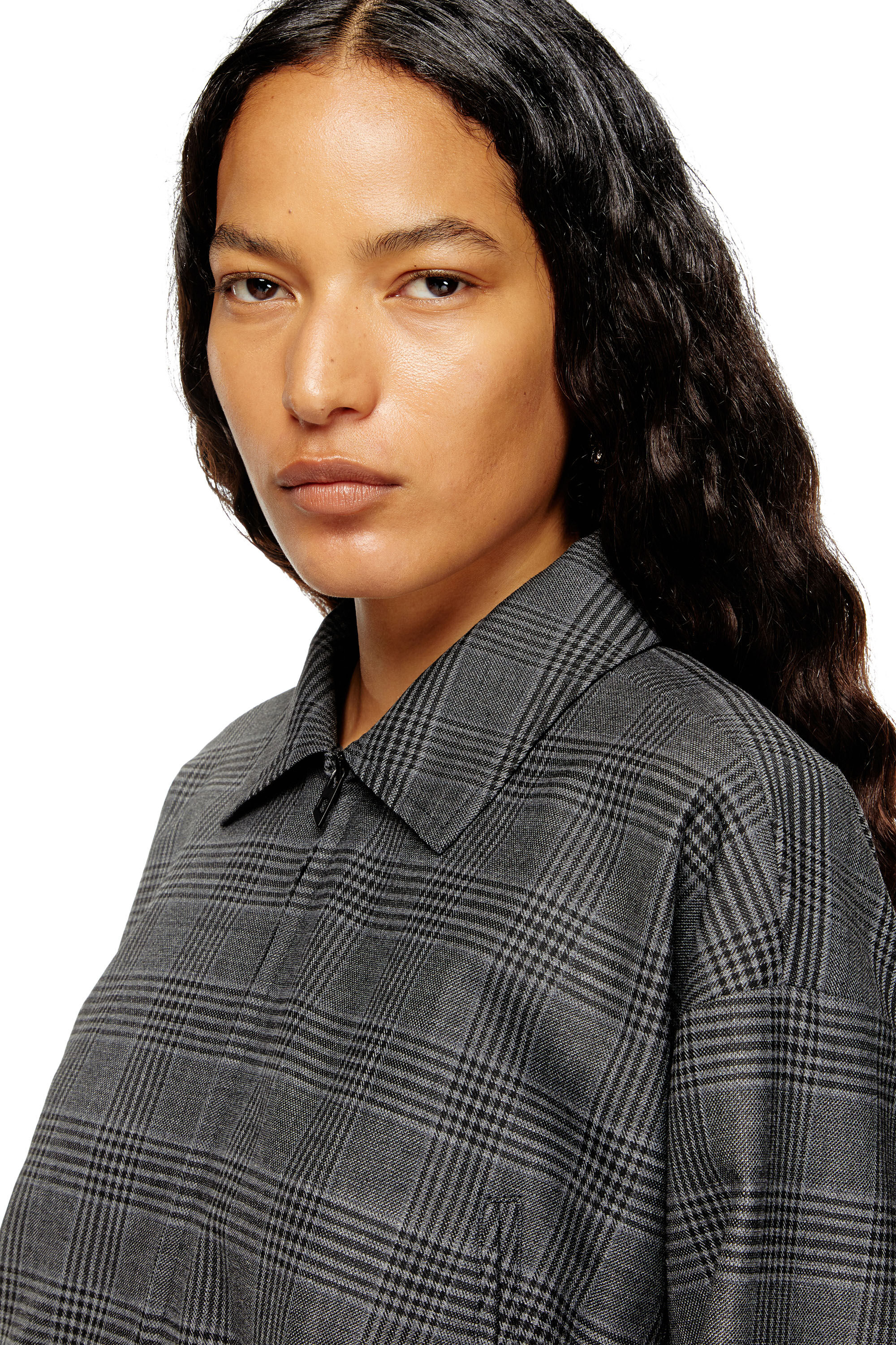Women's Cropped Prince of Wales wool-blend coach jacket | Black