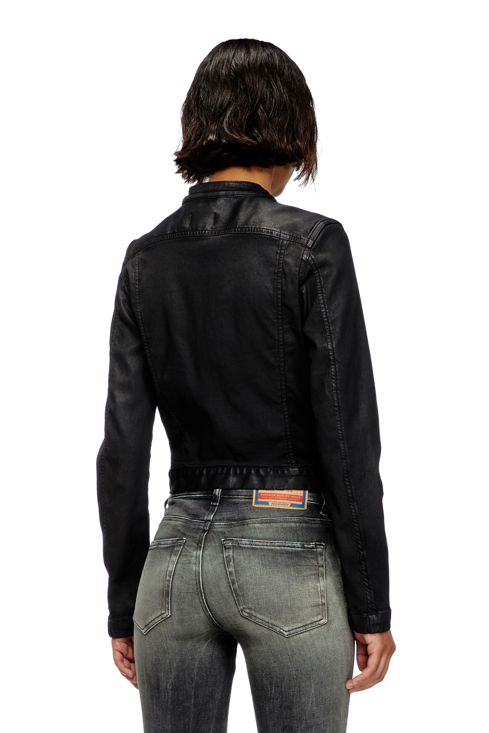 ジャケット・アウター DIESEL coating denim jacket Women's Moto jacket in coated denim | Black | Diesel
