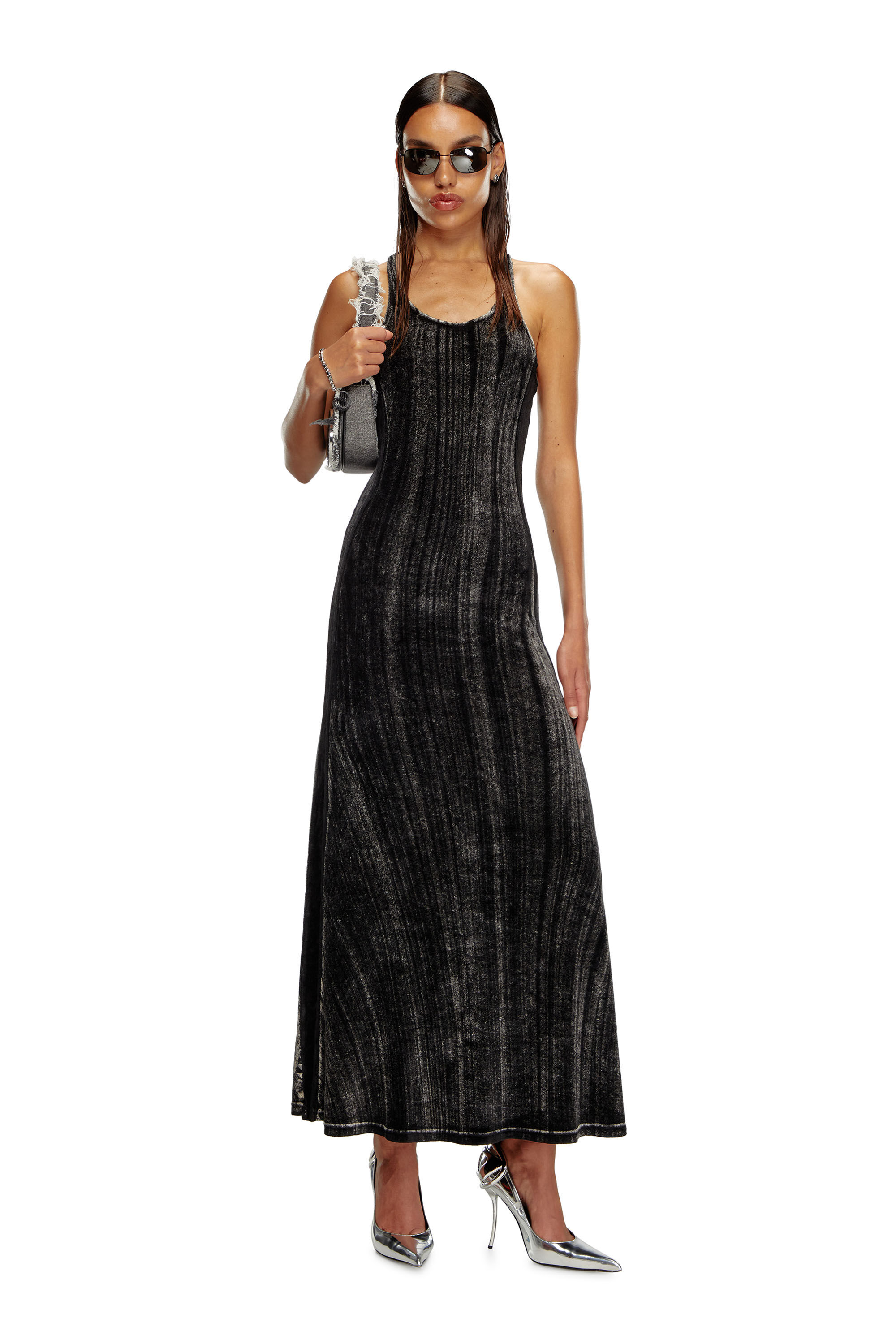 Women's Long chenille dress with racerback | Black | Diesel