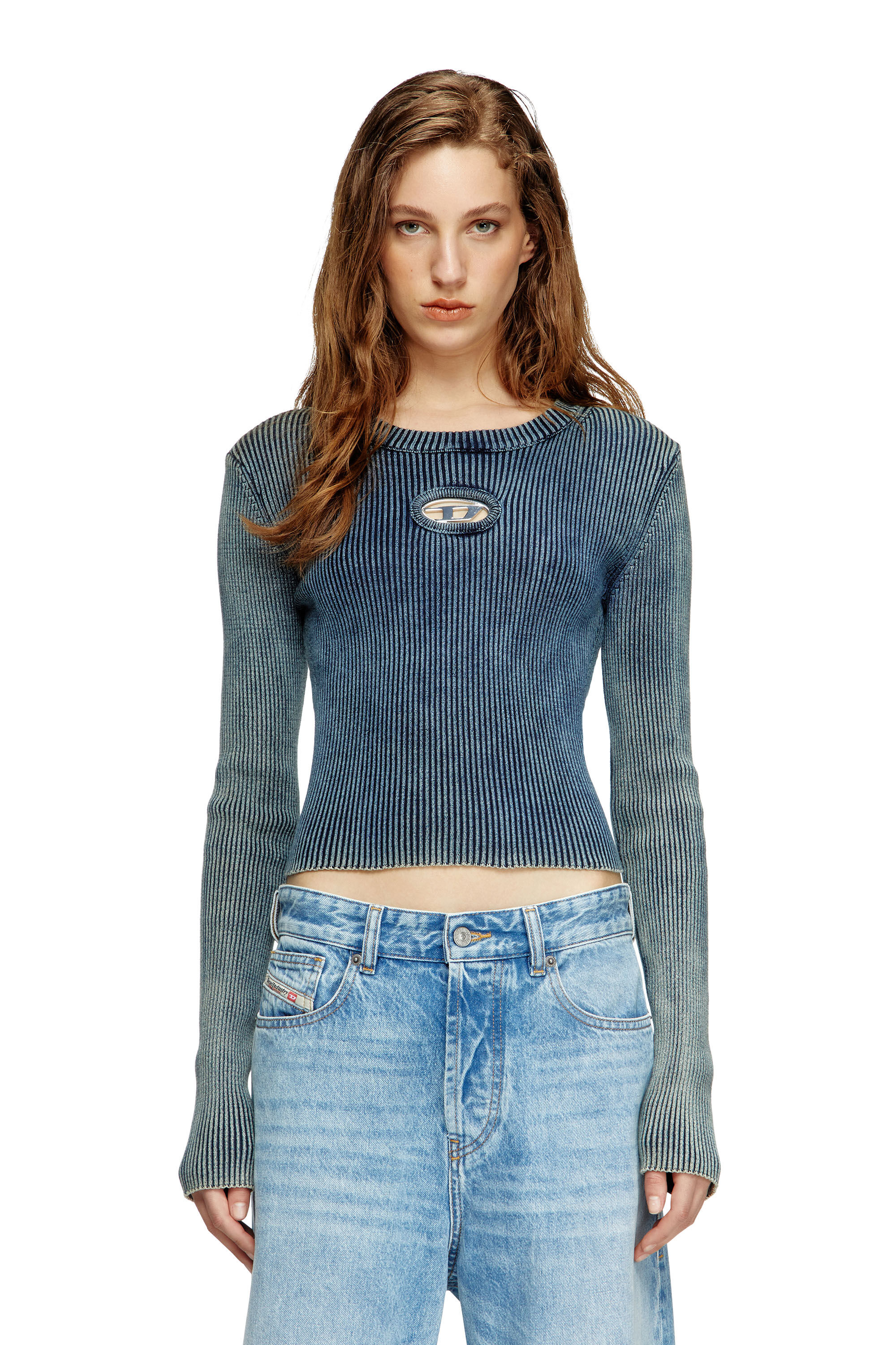 Women's Rib-knit top with Oval D | Blue | Diesel