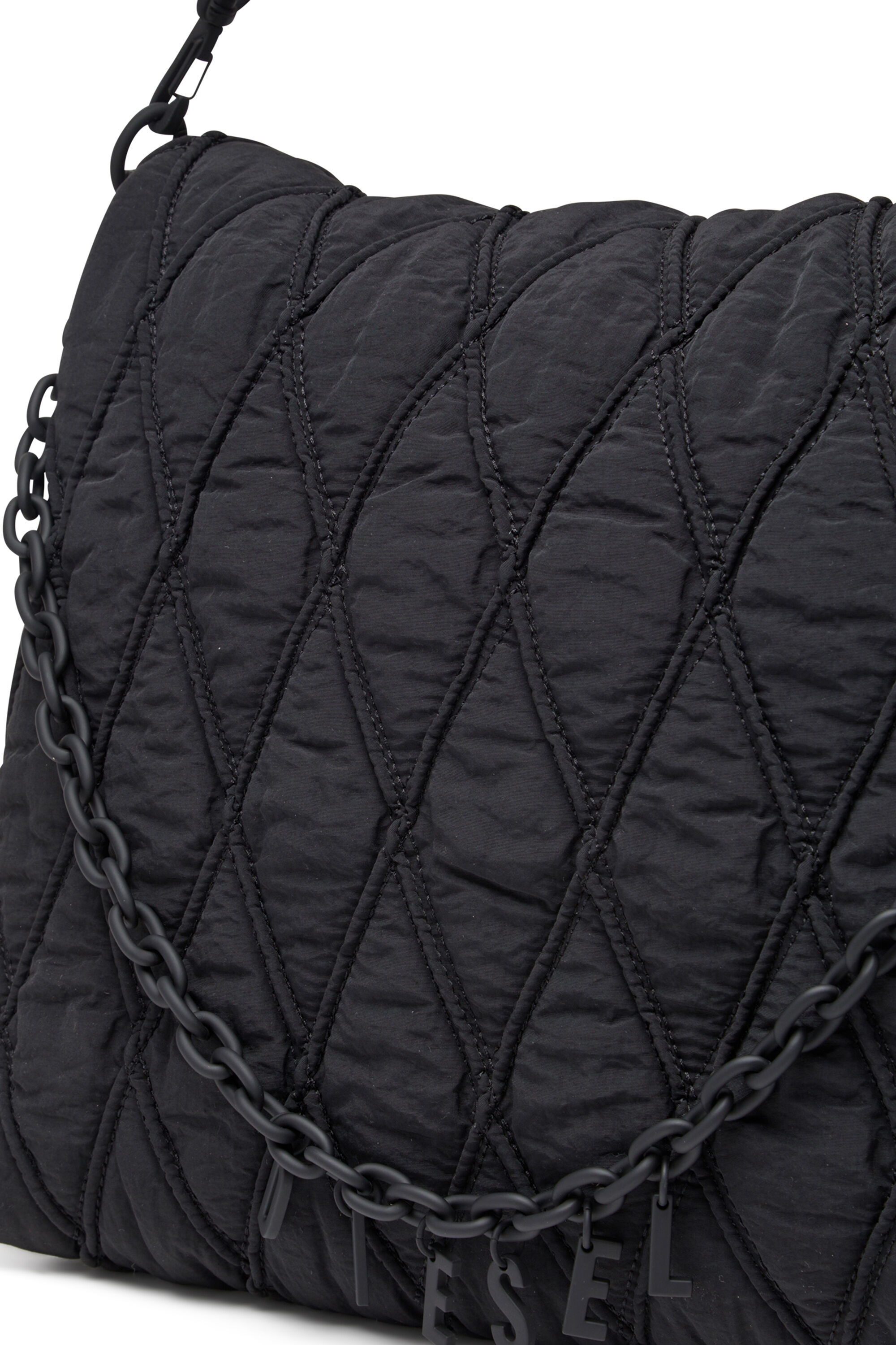 Women's Charm-D-Large shoulder bag in quilted washed nylon | Black
