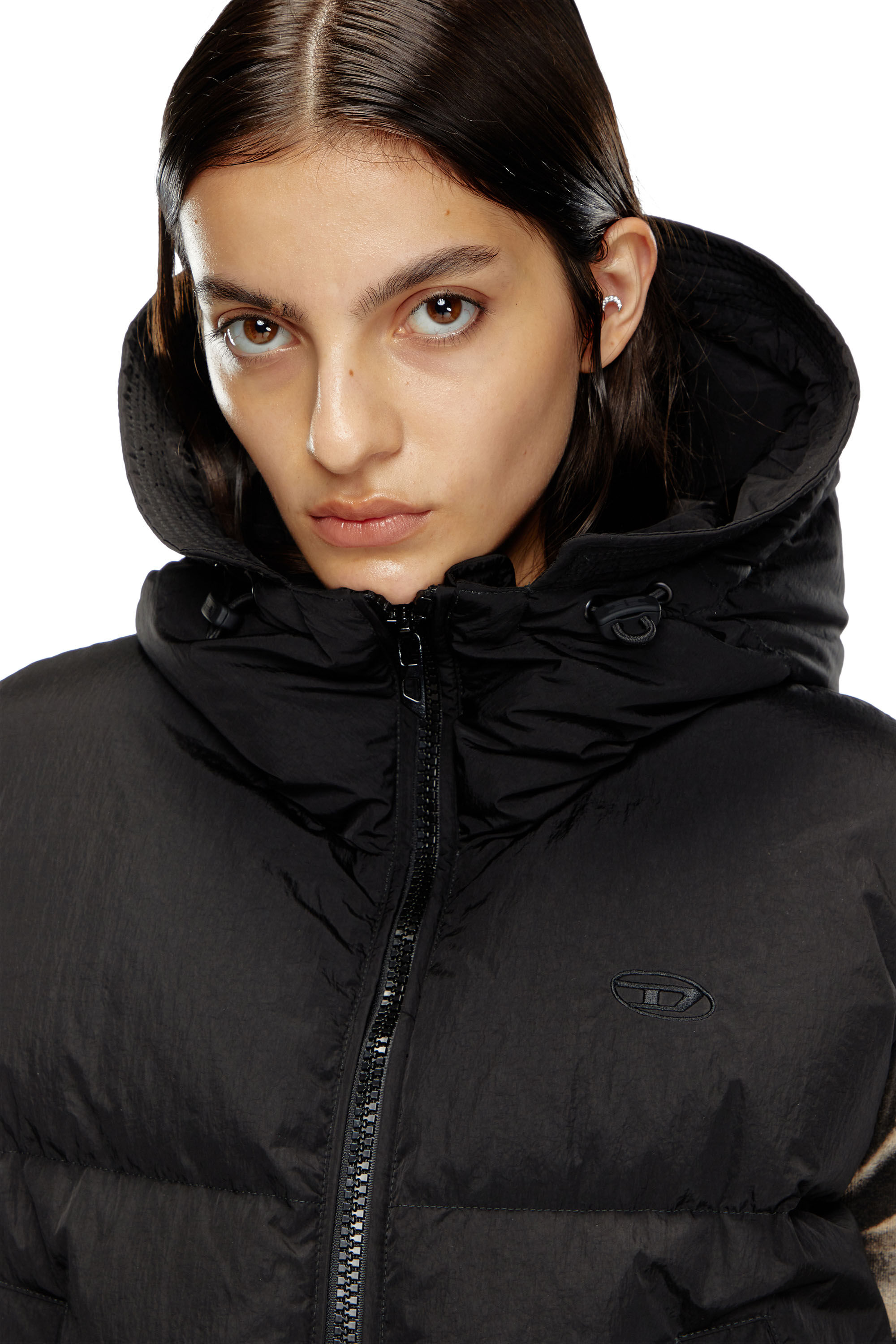 Women's Hooded down vest in crinkled nylon | Black | Diesel