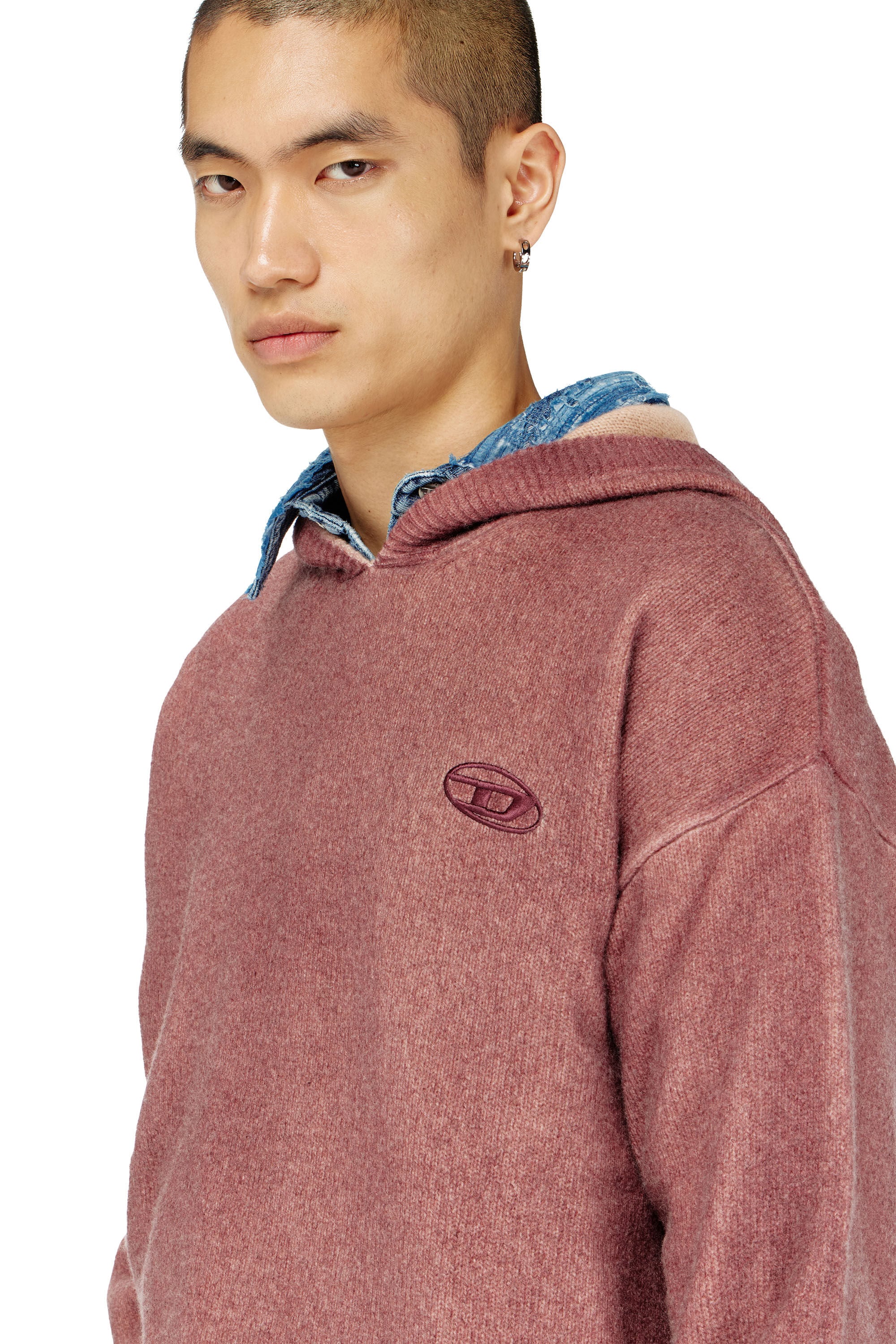 Diesel - K-PICKLED, Man's Double-dyed hoodie in wool-blend knit in Bordeaux - 5