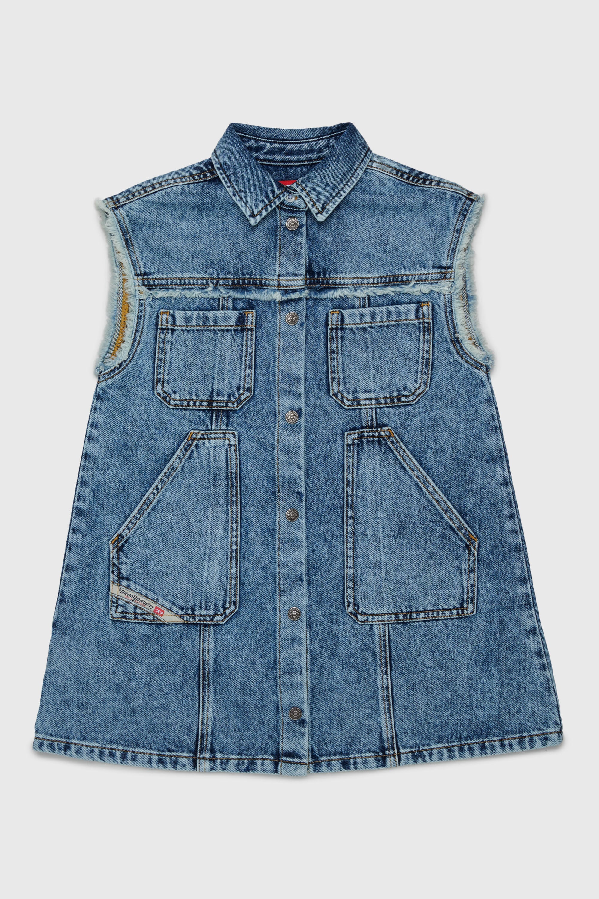 Diesel - DELKA, Woman's Sleeveless shirt dress in marble-effect denim in Medium blue - 1