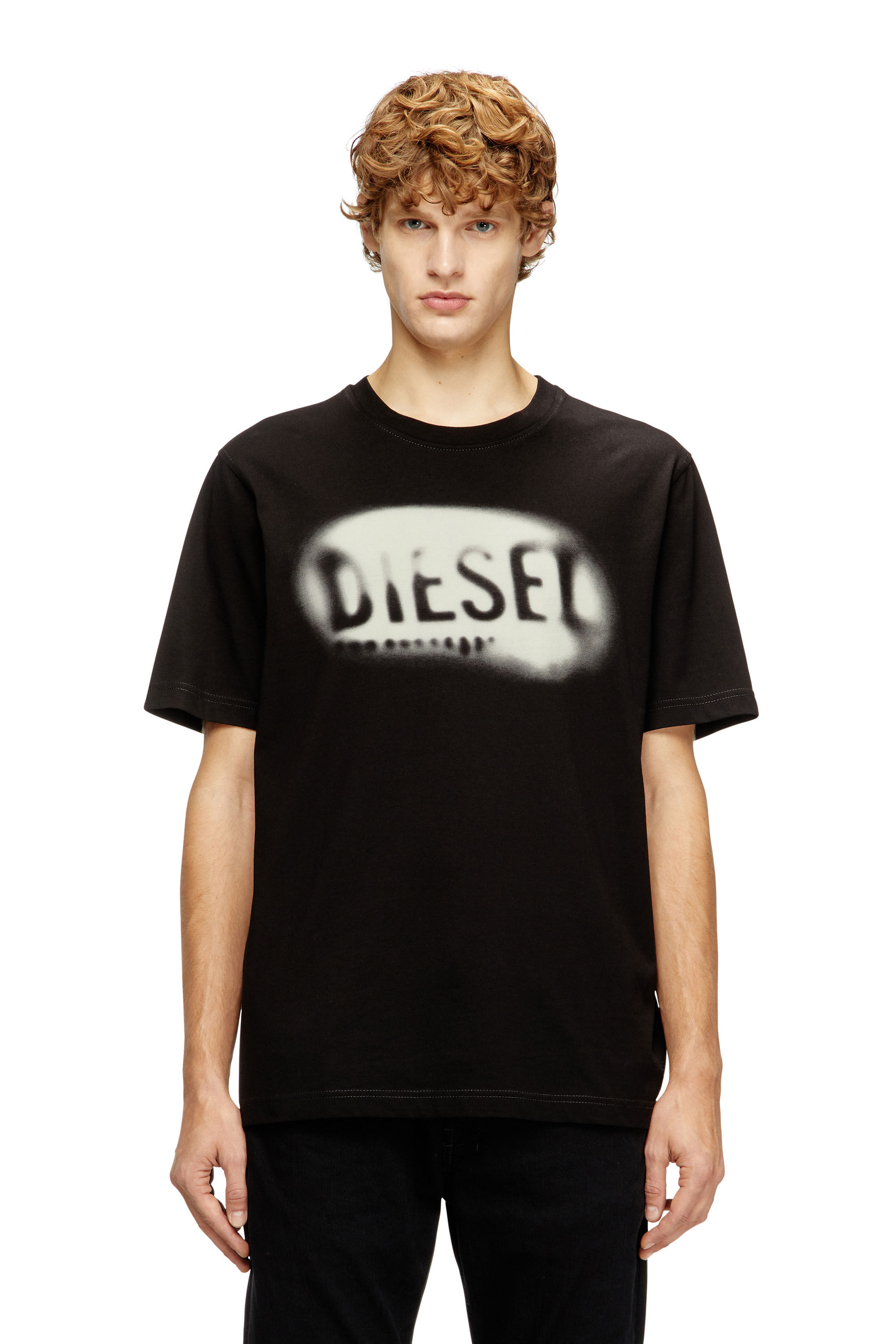 Men's Light cotton T-shirt with faded logo | Black | Diesel
