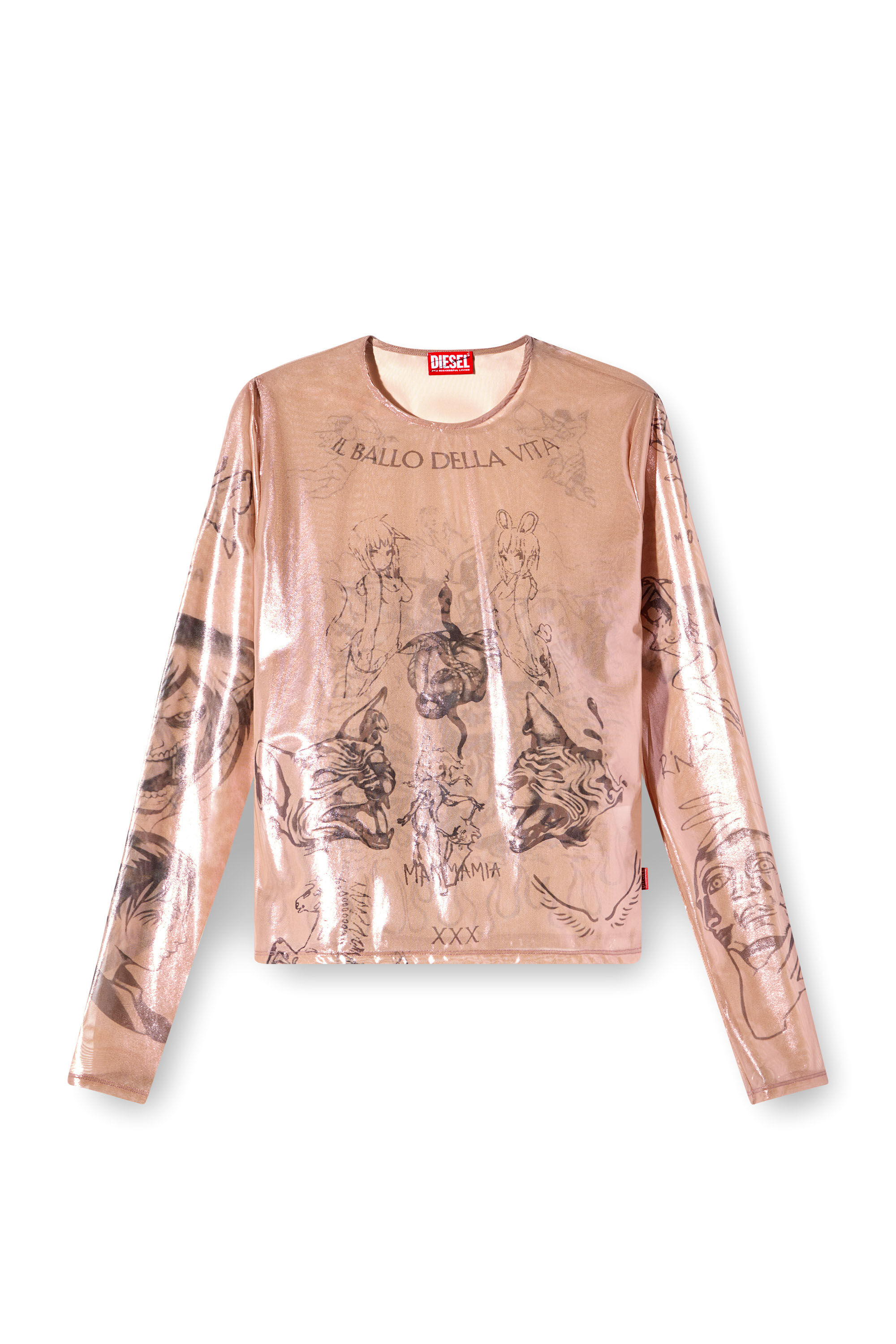 入荷now 口コミ Women's Diesel | Pink | tulle stretch coated in top Tattoo トップス