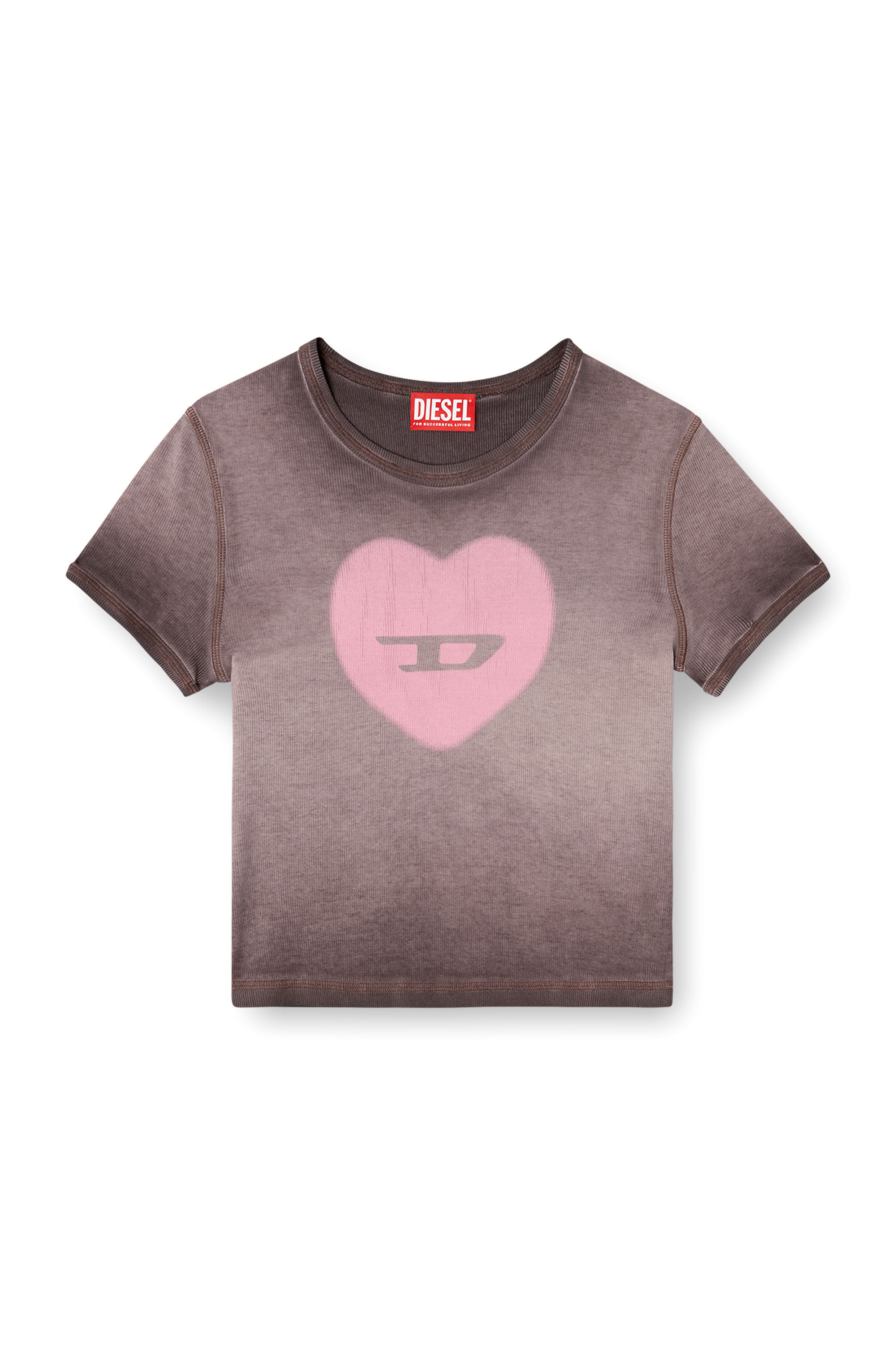 Women's Ribbed T-shirt with watercolour heart D | Violet