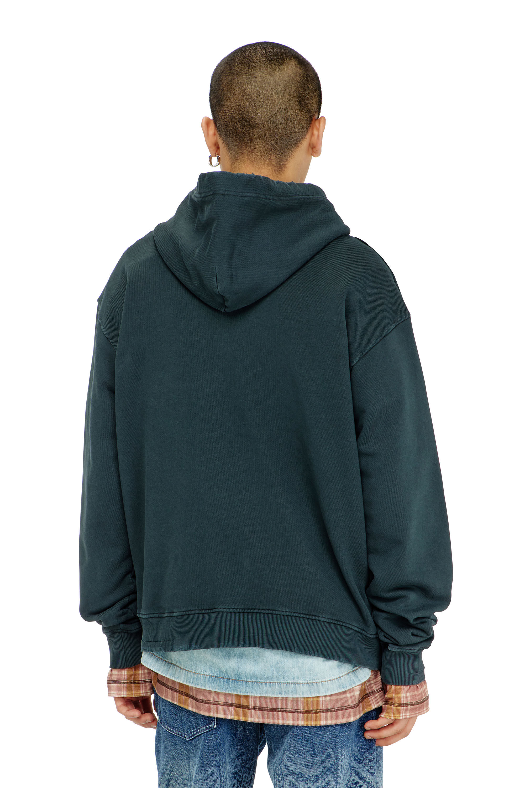 Diesel - S-NORM-HOOD-CRYSTALS, Man's Hoodie with rips and crystal details in Dark Green - 3