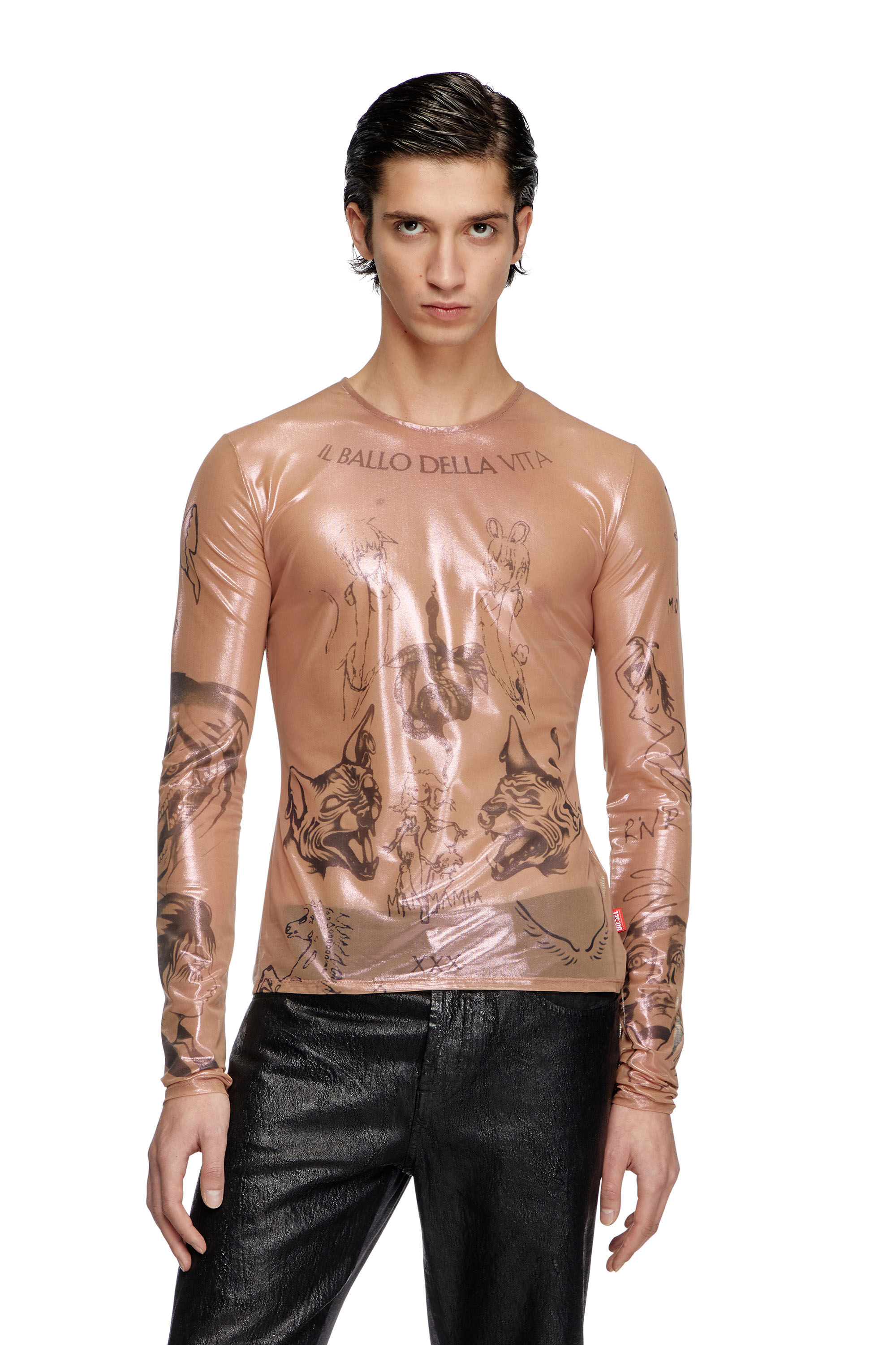 Women's Tattoo top in coated stretch tulle | Pink | Diesel