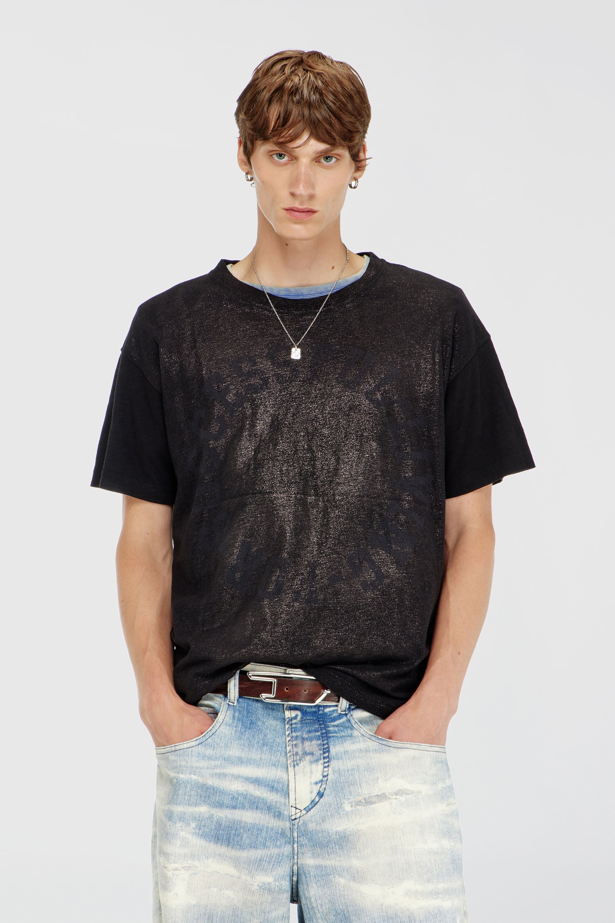 Diesel - T-NORM-AA2, Man's Cotton crew-neck T-shirt with foil print in Black - 3