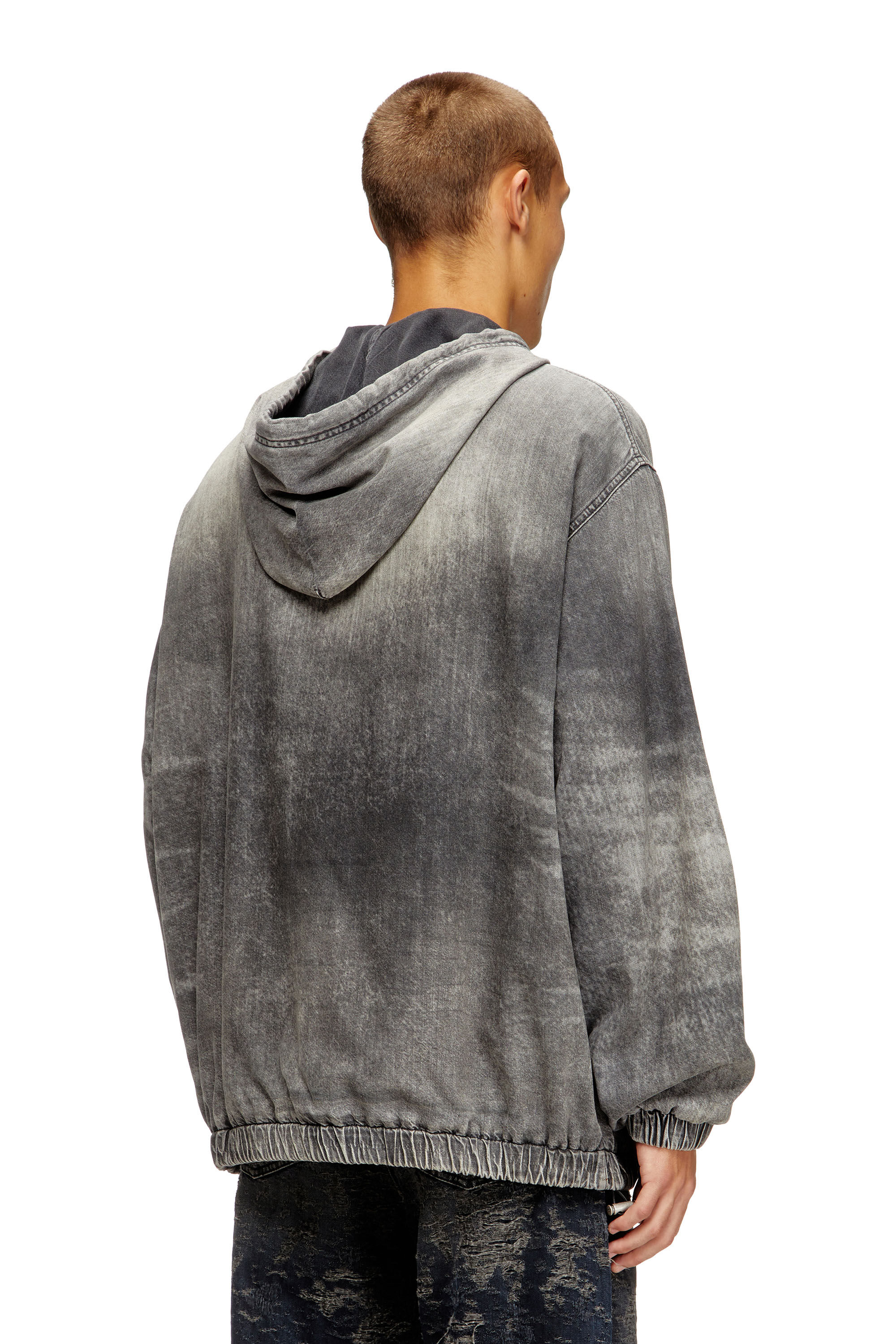 Women's Hooded jacket in marbled coated denim | Black | Diesel