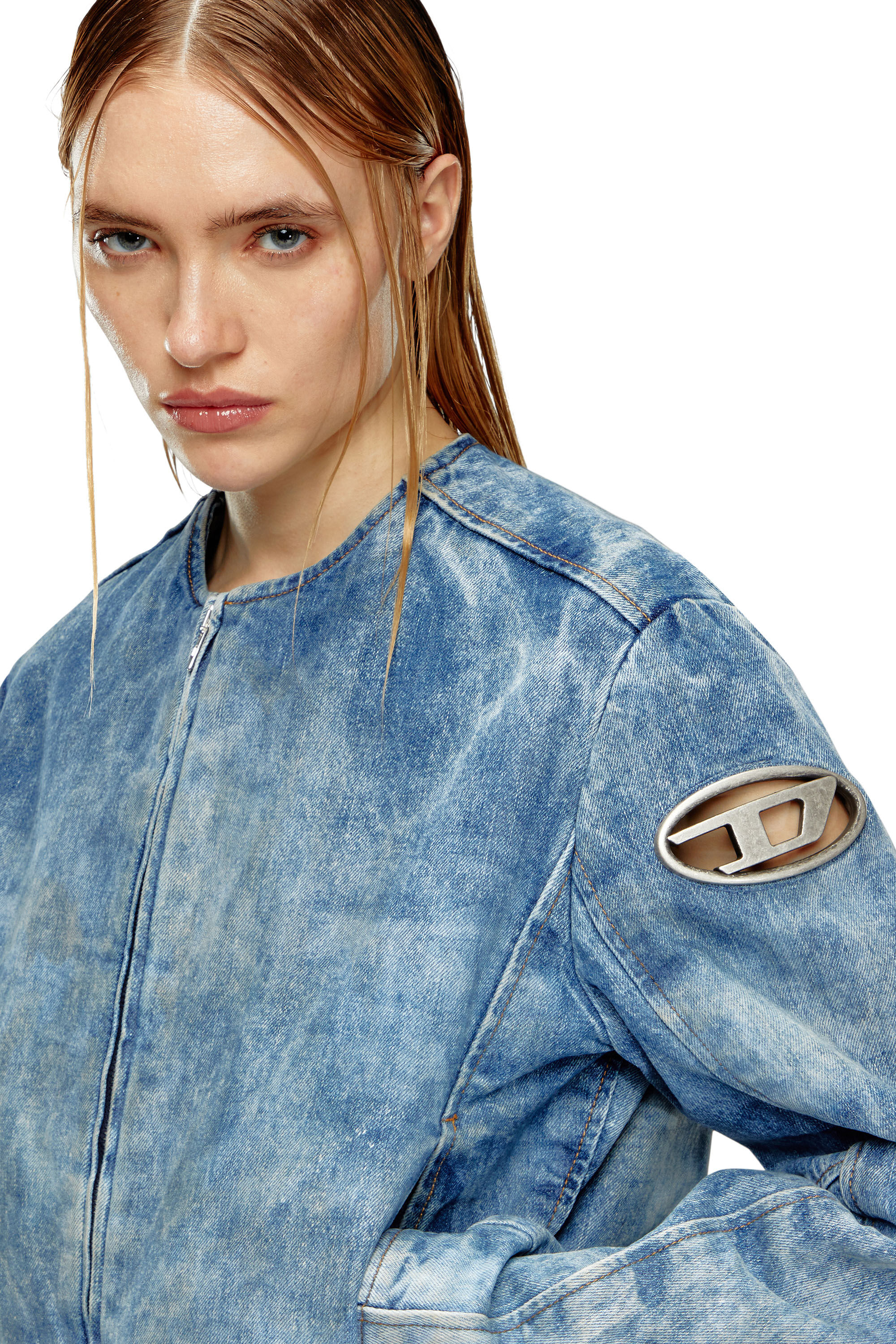 Women's Denim jacket with biker zip details | Blue | Diesel