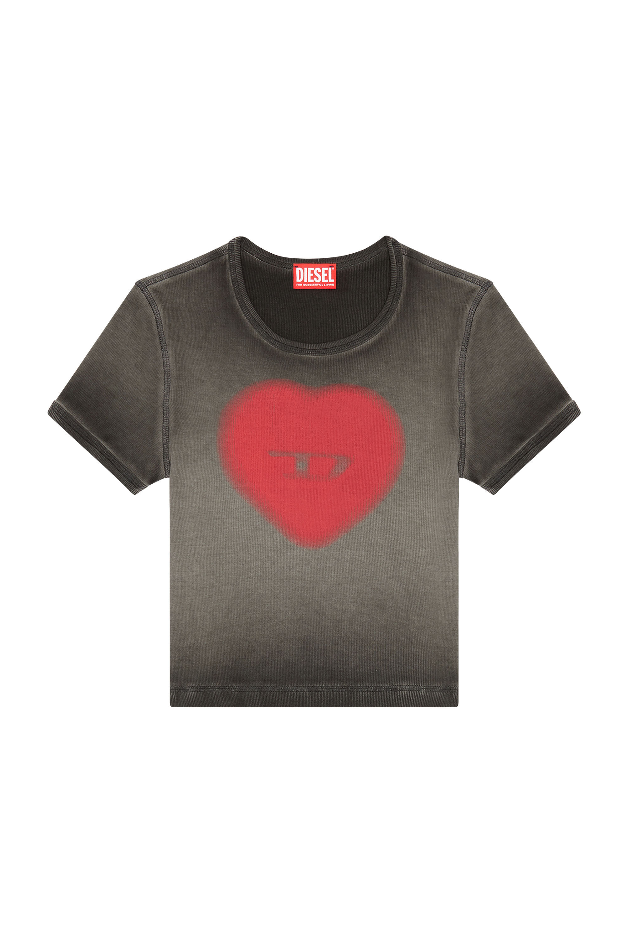 DIESEL ディーゼルT-Ele Tシャツ ハート ブラック　S Women's Ribbed T-shirt with watercolour heart D | Black | Diesel