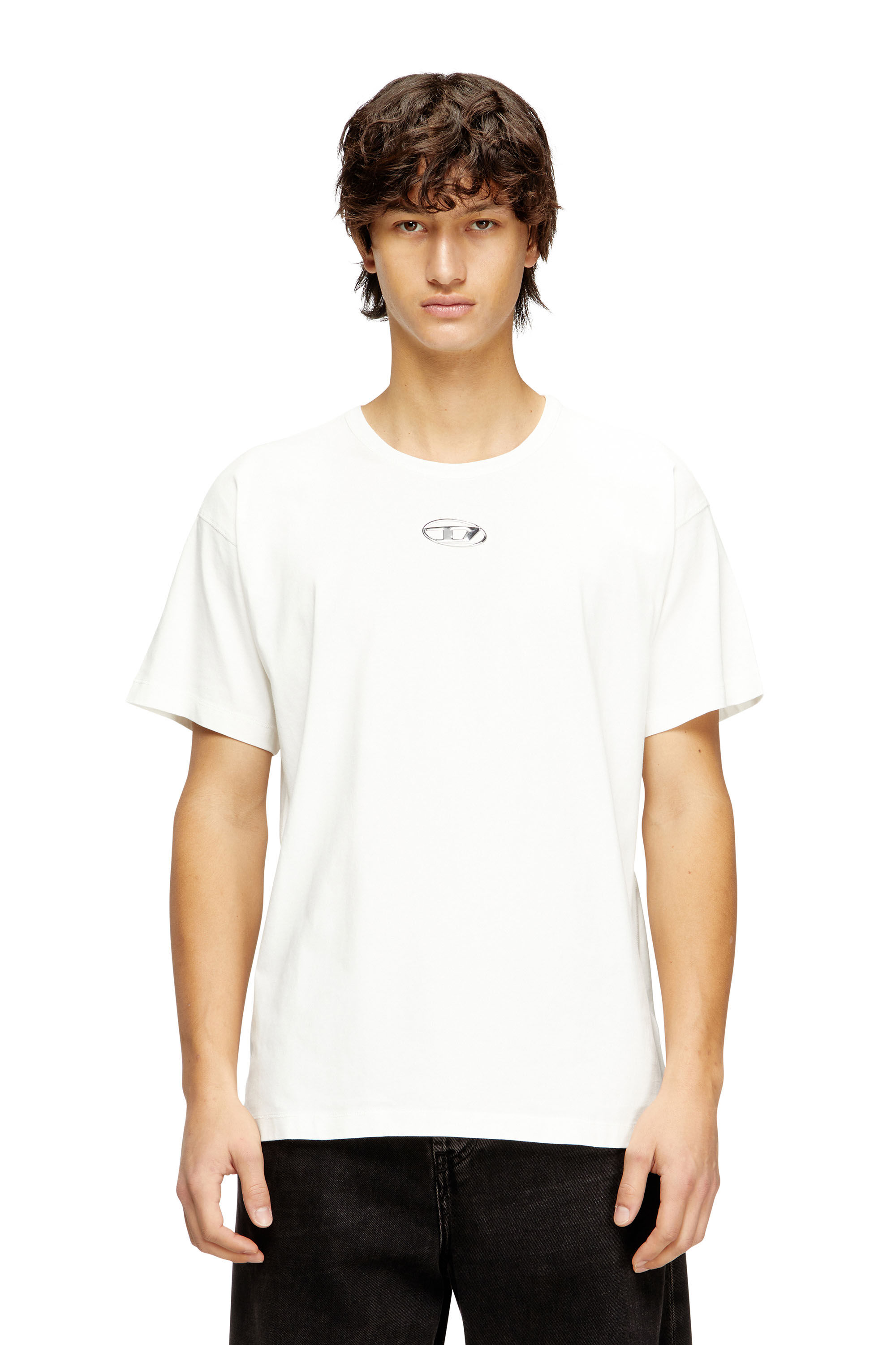 Men's Light cotton T-shirt with metallic Oval D logo | White | Diesel