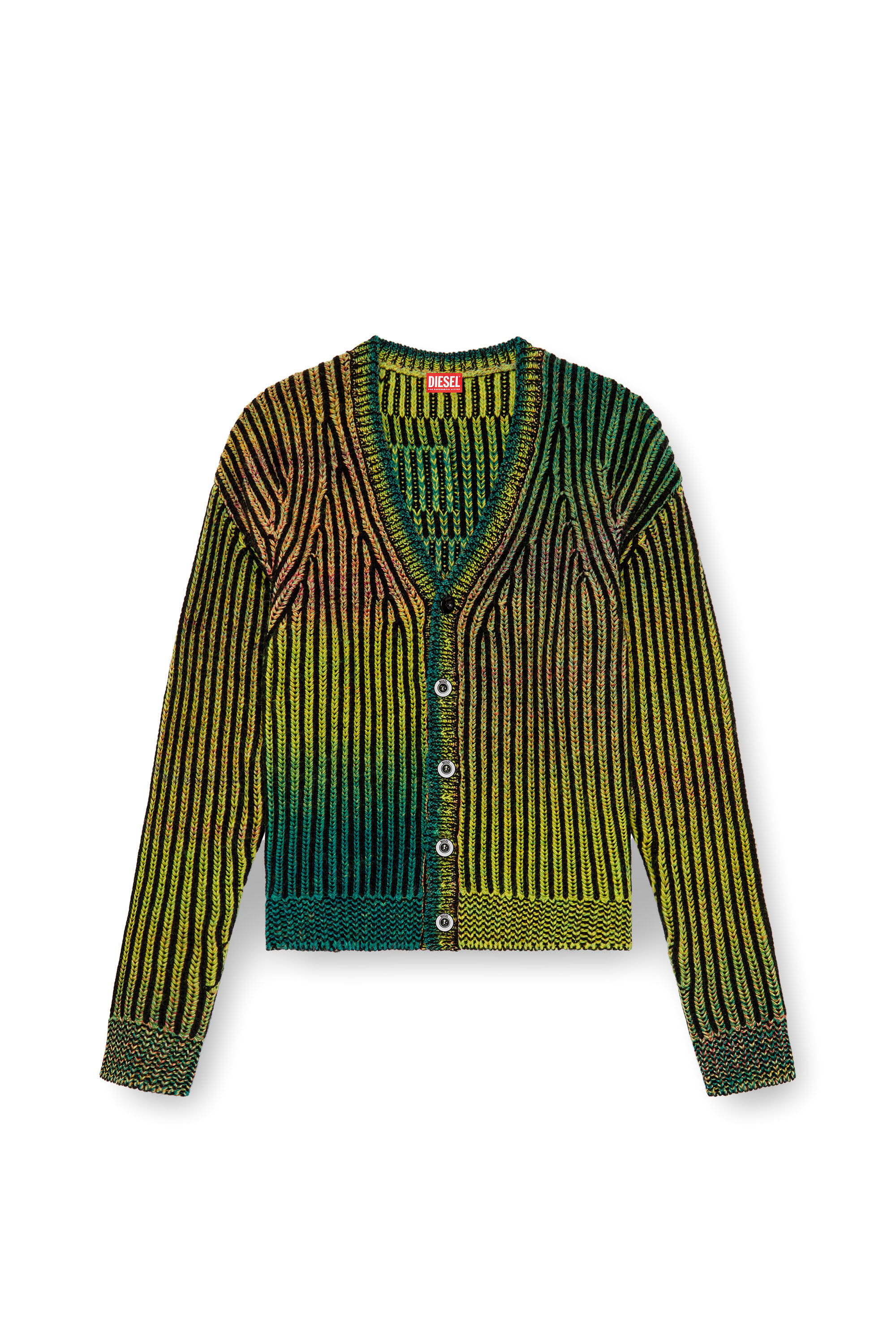 Men's Striped ribbed cardigan in wool blend | Green | Diesel