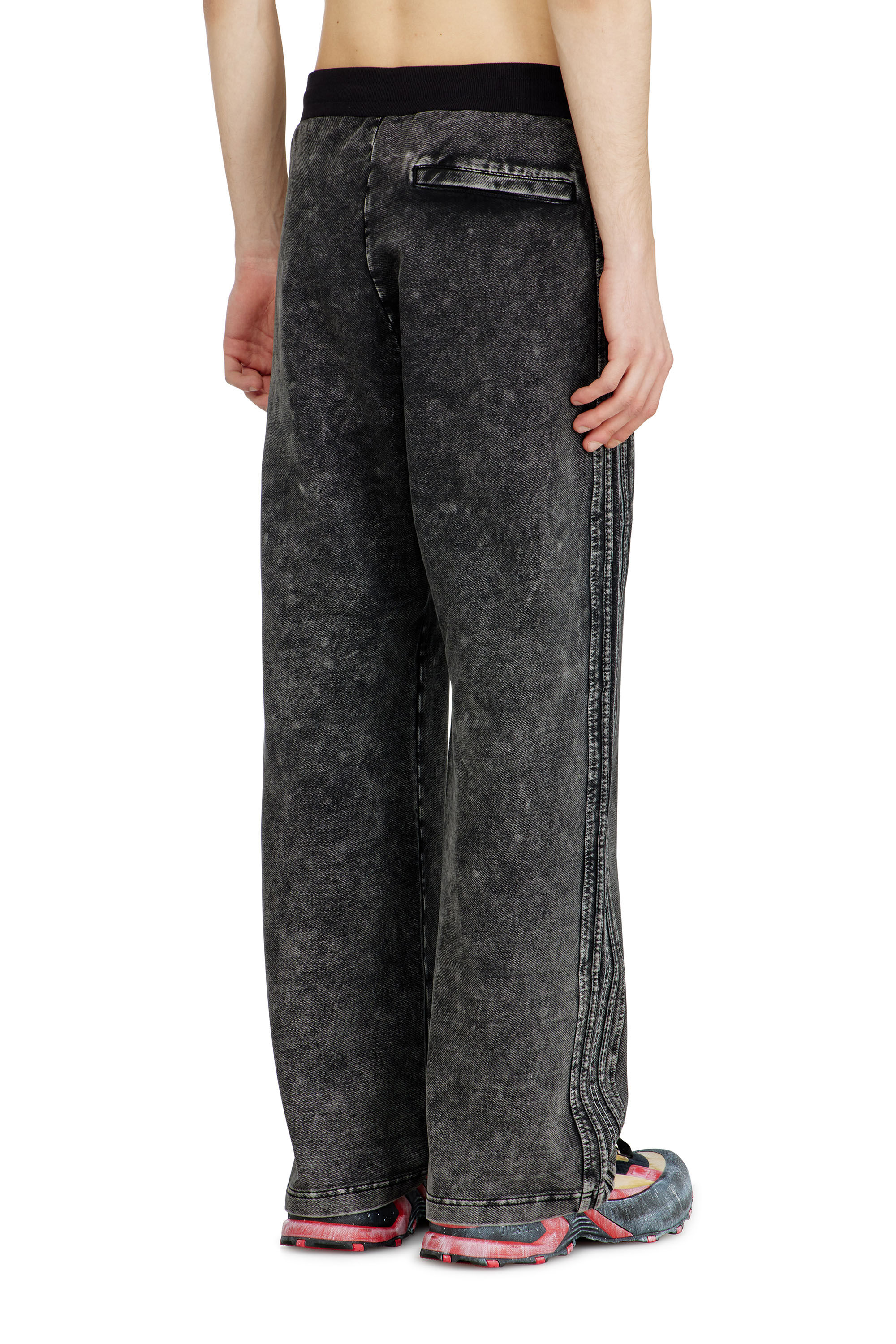 Diesel - P-ALT, Man's Denim-look sweatpants with side bands in Black/Dark grey - 4