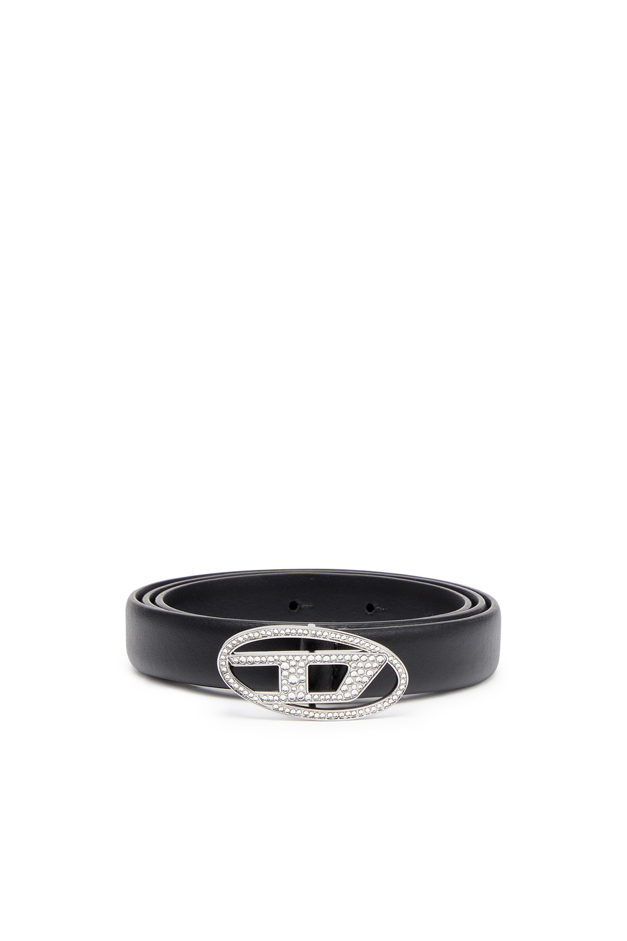 Women's 1.9cm slim leather belt with crystal buckle | Black | Diesel