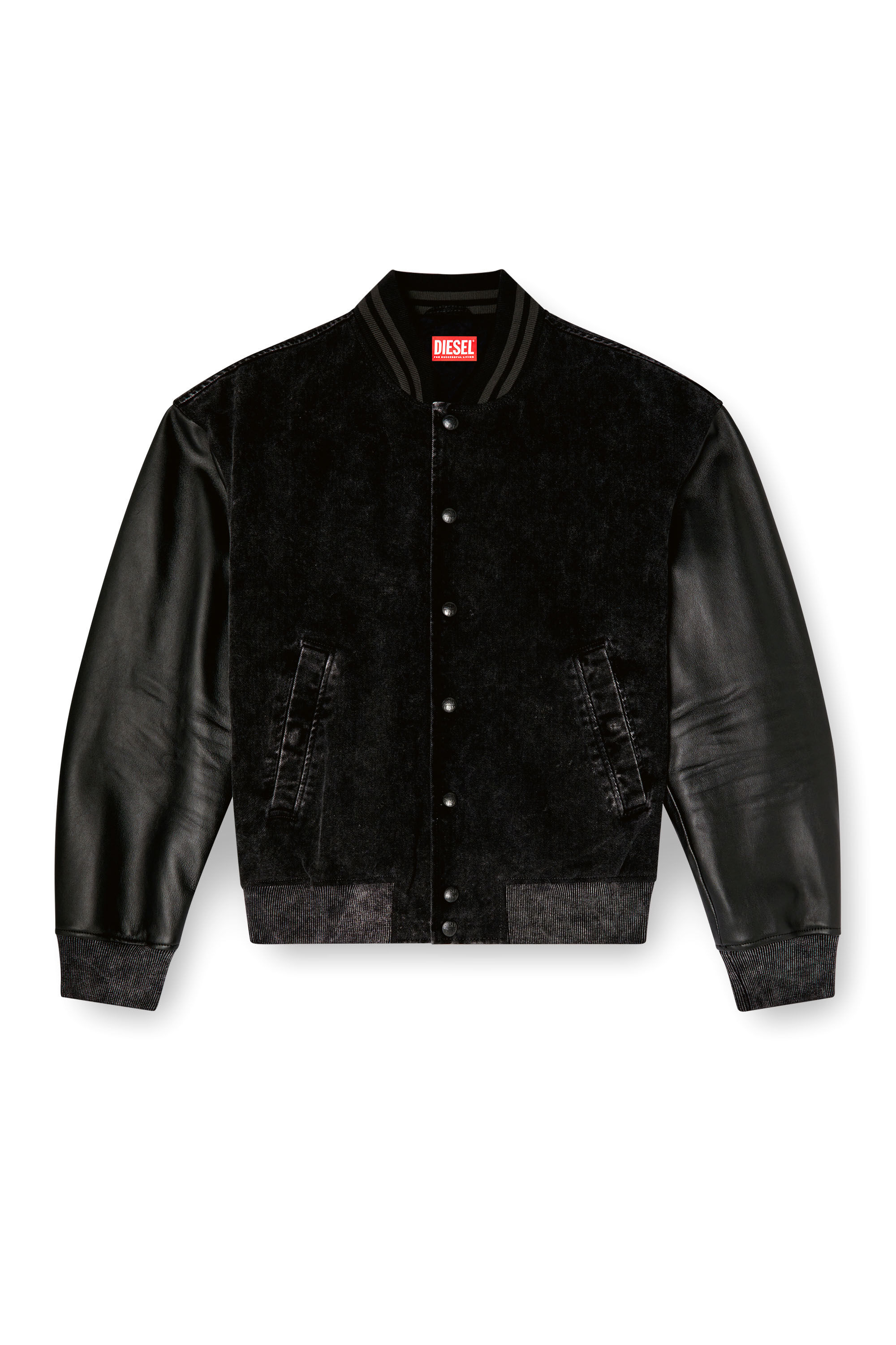 Men's Denim and leather bomber jacket | Black | Diesel HU