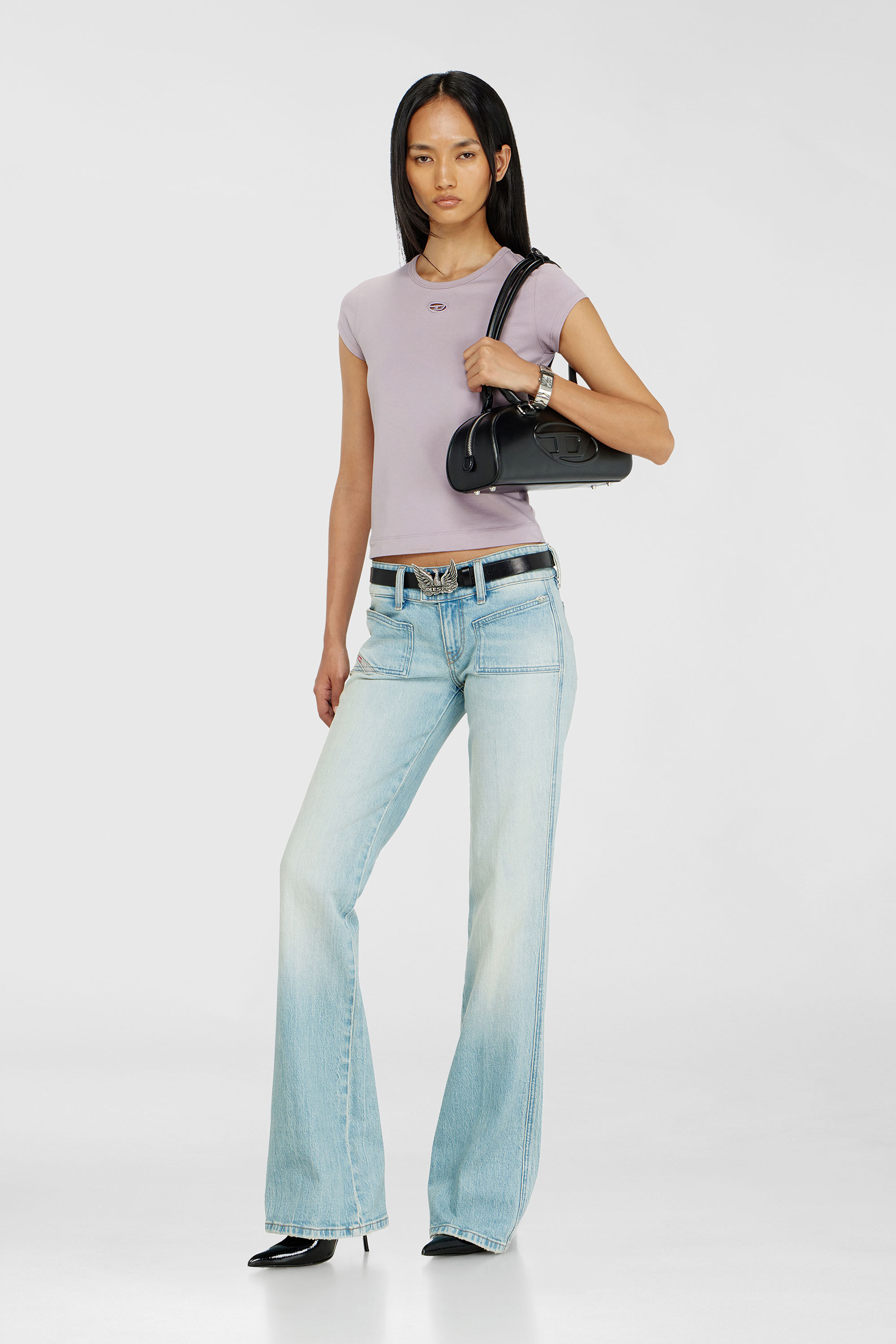 Diesel - T-ANGIE-OD, Woman's T-shirt with cut-out embroidered logo in Lilac - 1