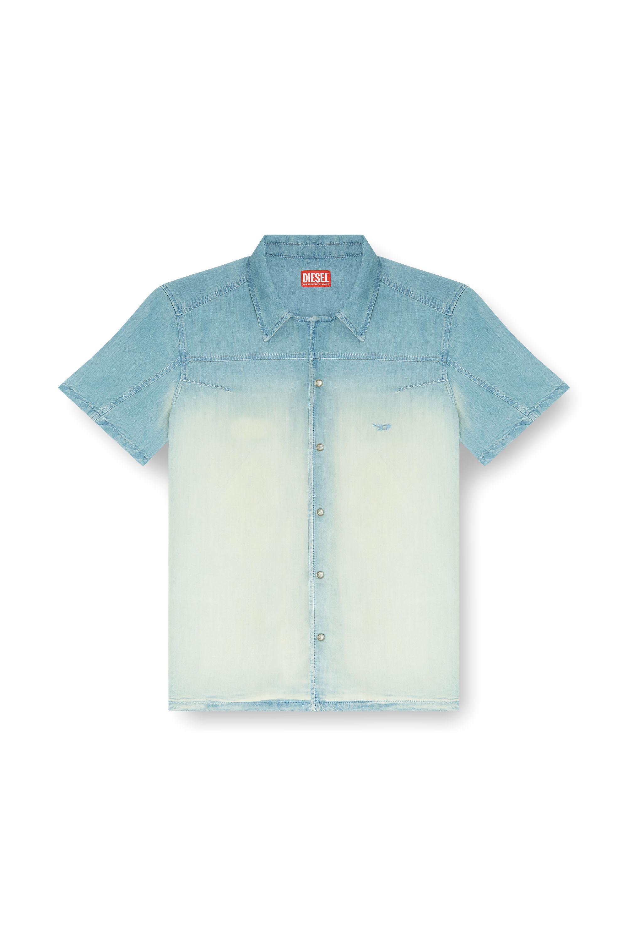 Diesel - D-CLARIVO-S, Man's Short-sleeve shirt in fluid overdyed denim in Light Blue - 2