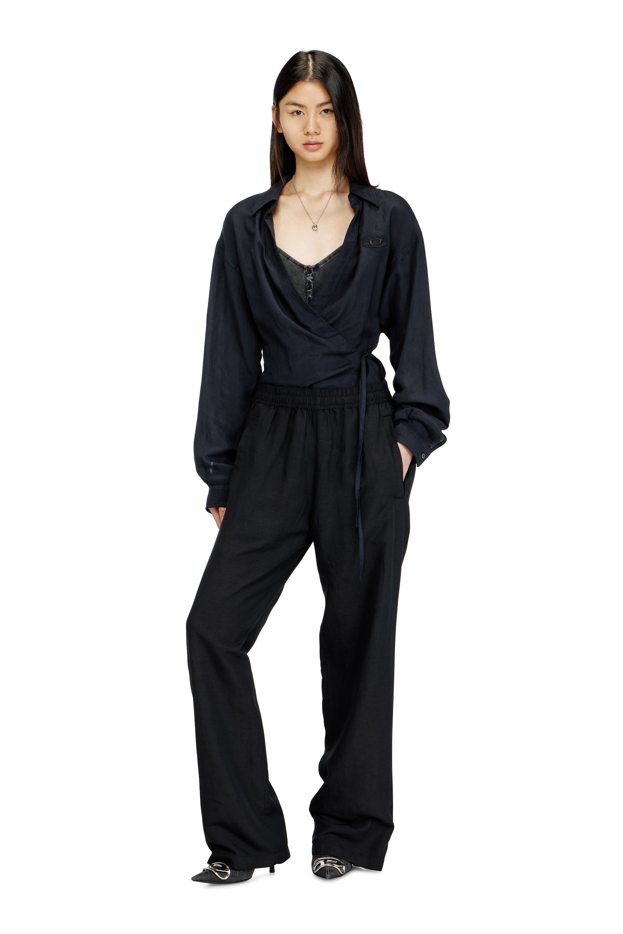 Women's Linen-blend pants | Black | Diesel {{Country}}