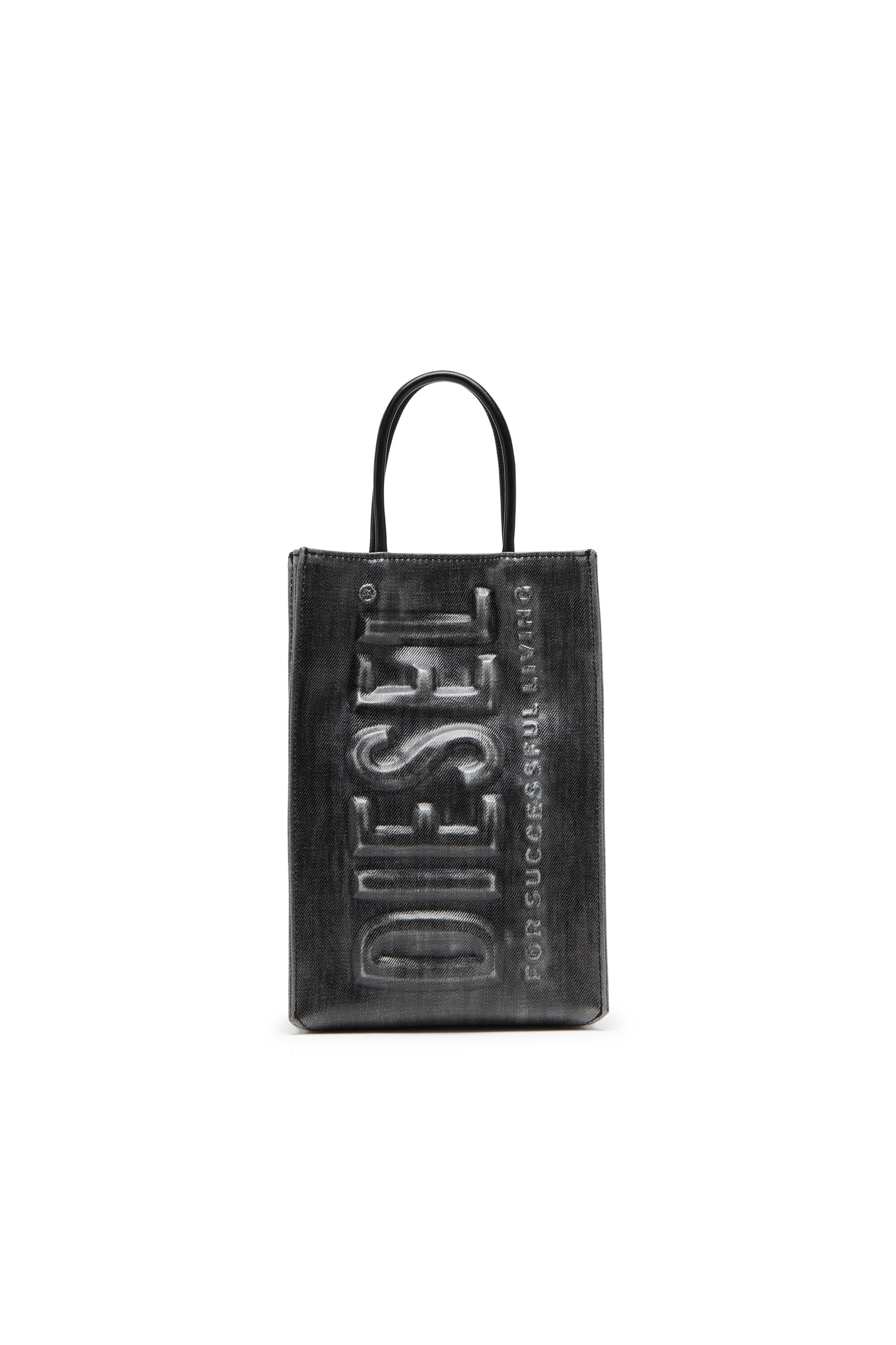 Men s Dsl 3D M Tote bag in coated solarised denim Black Diesel