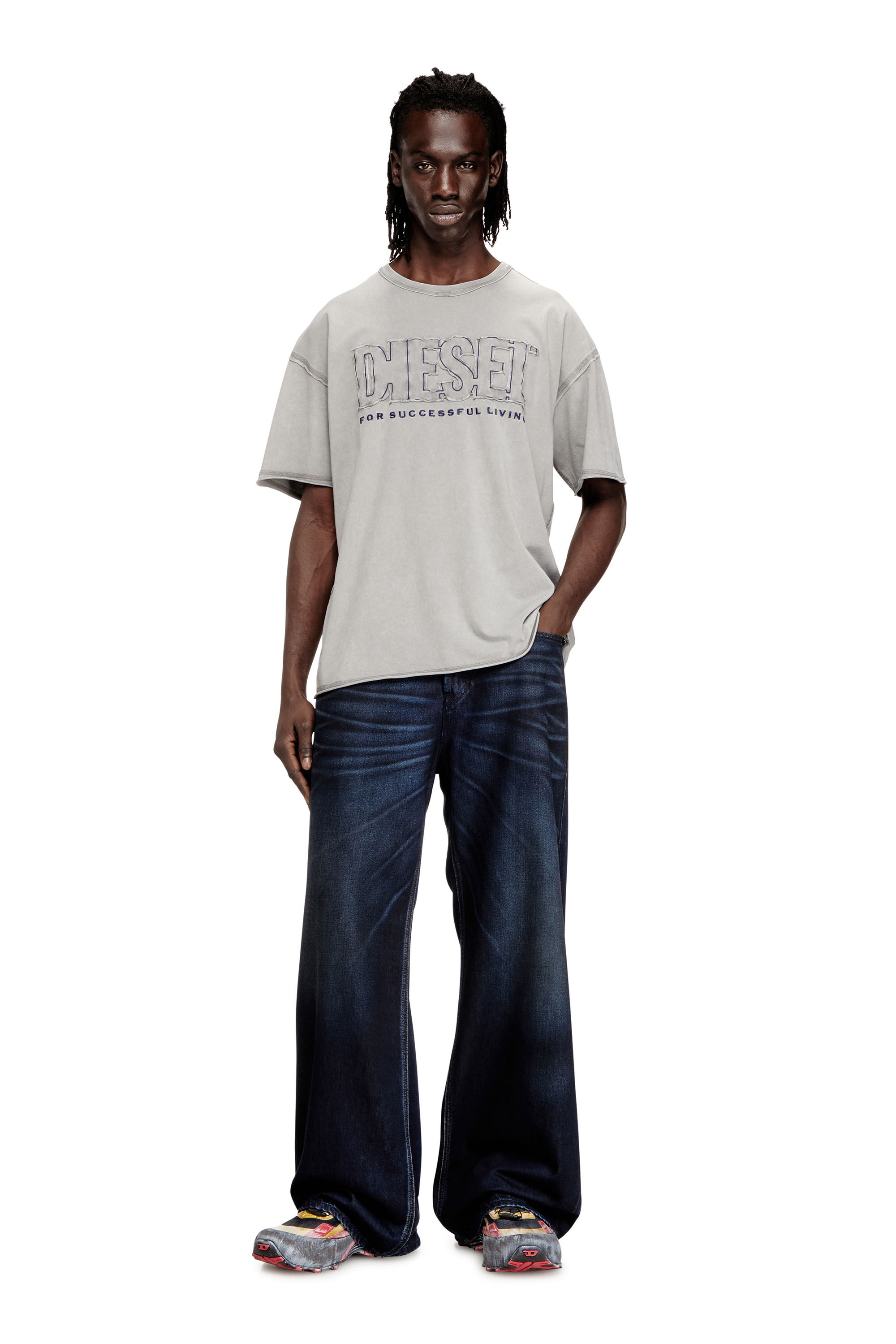 Men's T-shirt with appliqué logo and raw edge | Grey | Diesel