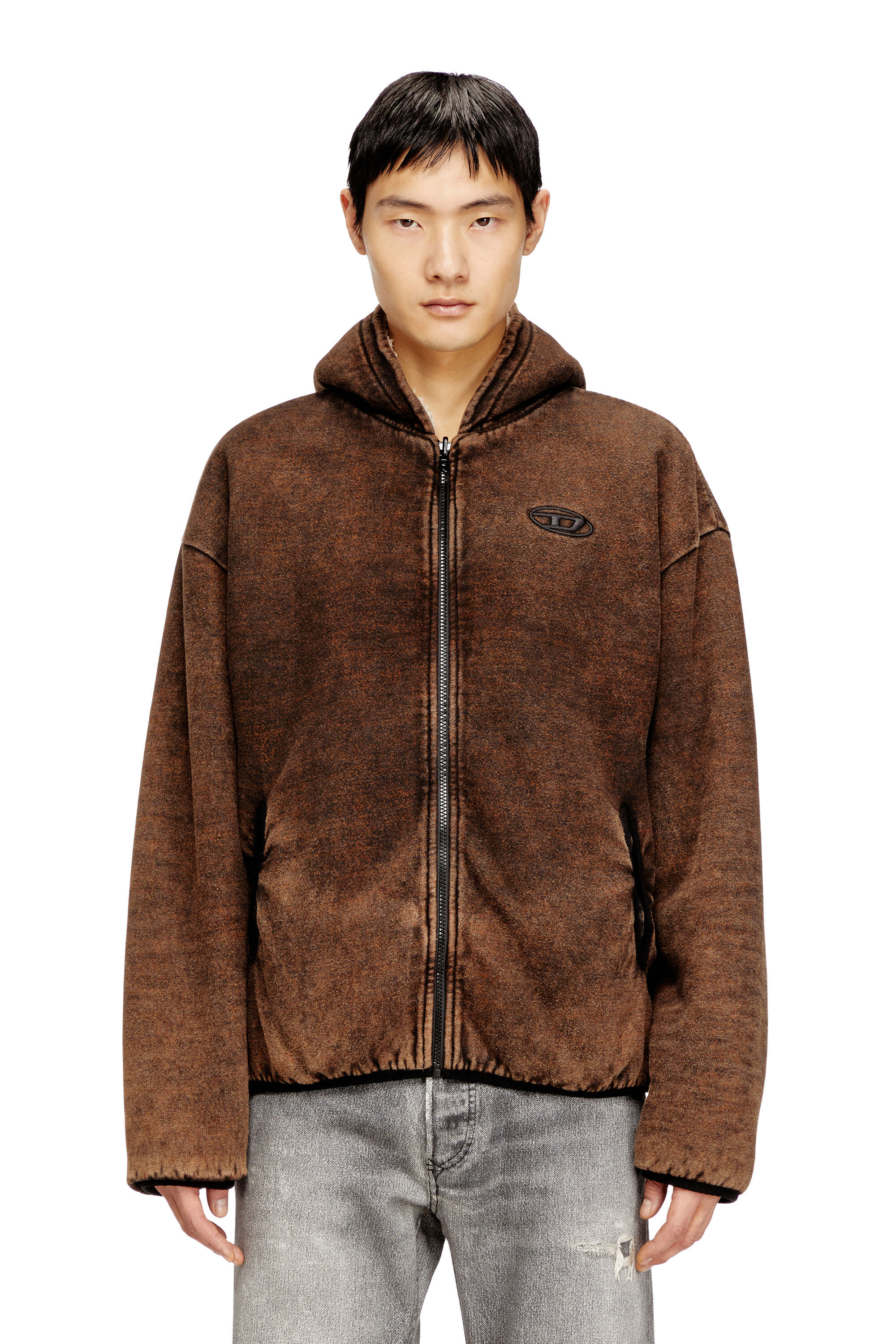 Men's Reversible hooded zip-up jacket | Brown | Diesel