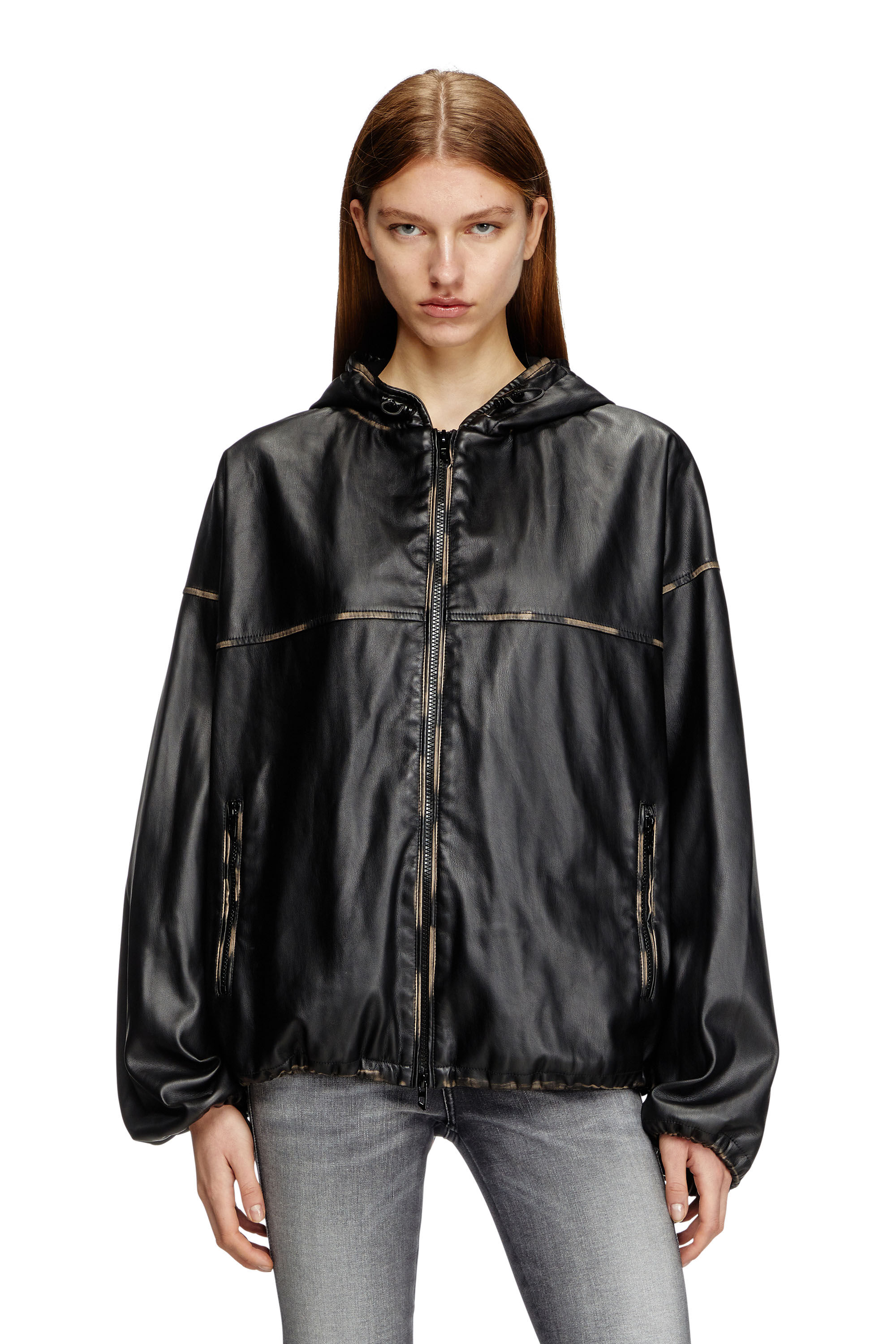 DIESEL SロブフードR2フェイデッドフーディ A176490PKAM 60P Women's Distressed hooded jacket | Black | Diesel