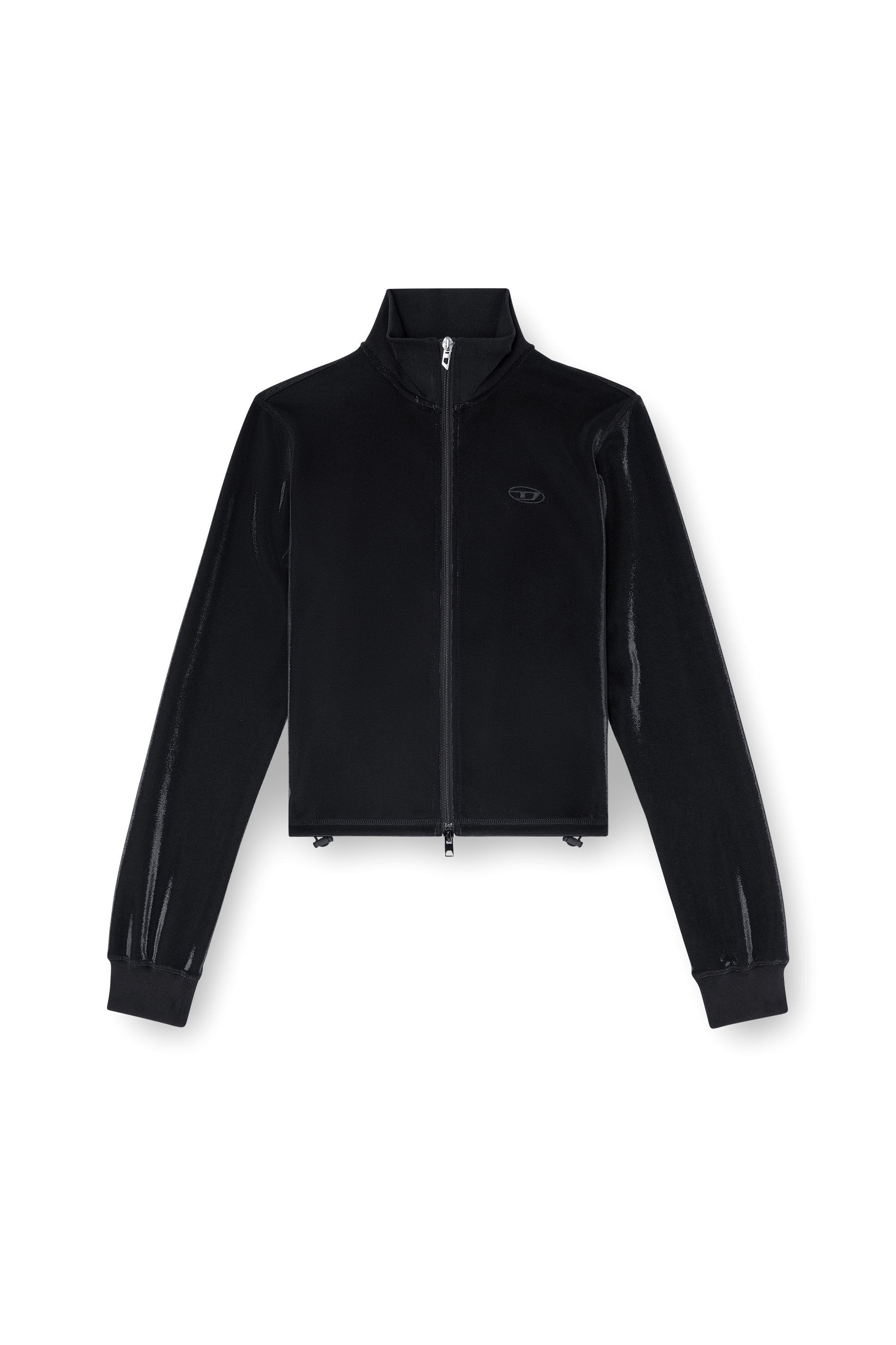 Women's Zipped sweatshirt with shiny piquet effect | Black
