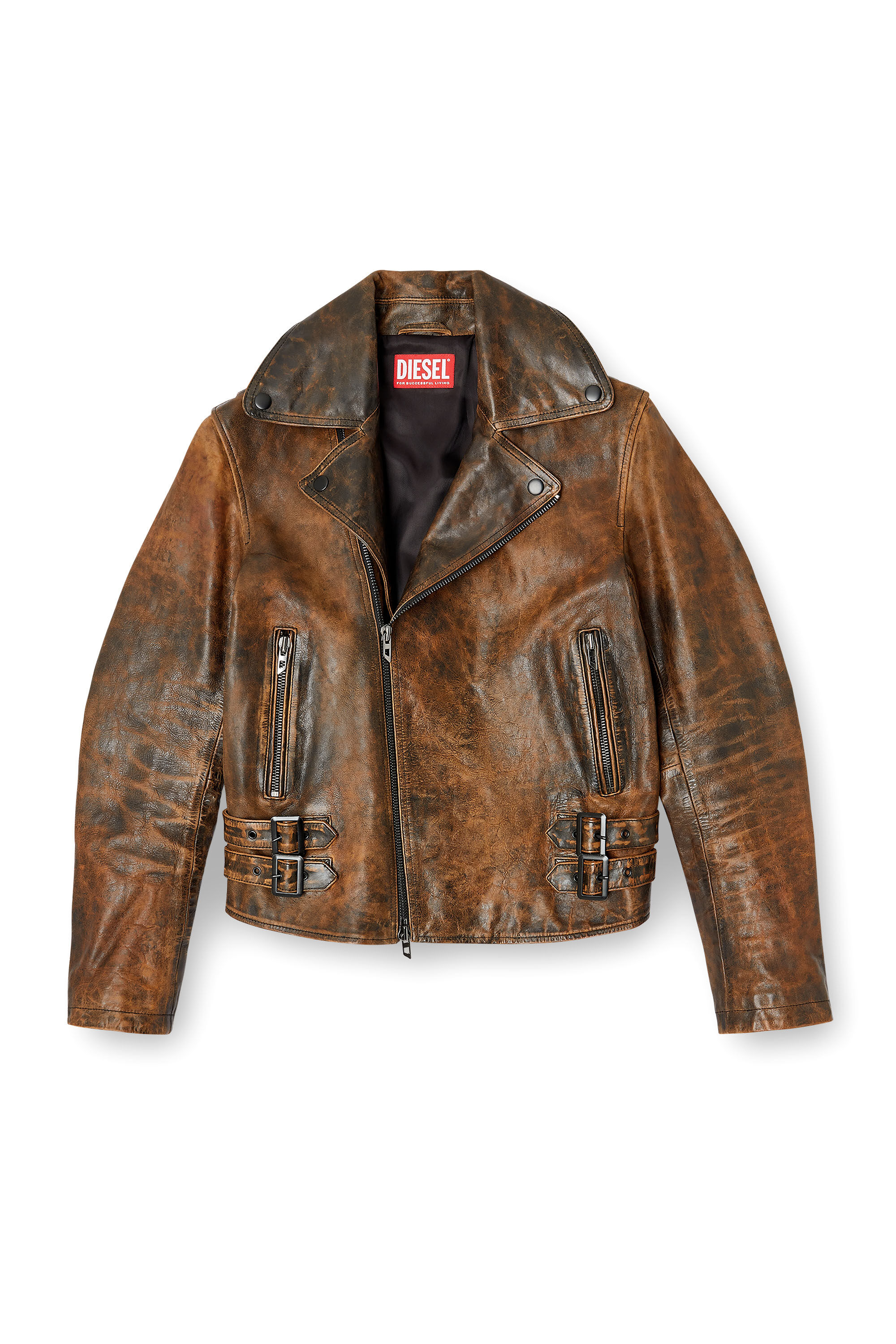 ジャケット・アウター DIESEL Leather Biker Jacket Men's Biker jacket in treated leather | Brown | Diesel