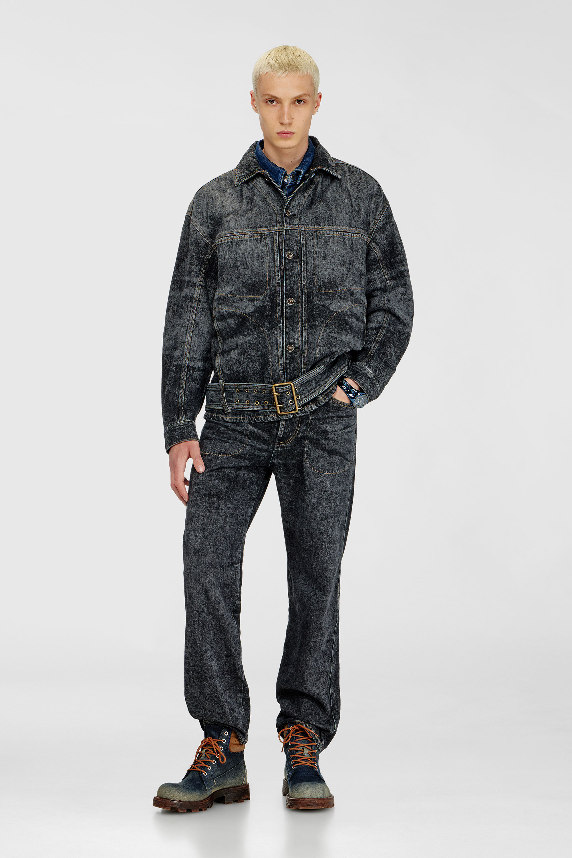 Diesel - D-VALERO-S, Man's Biker-inspired denim jacket in Dark grey - 1