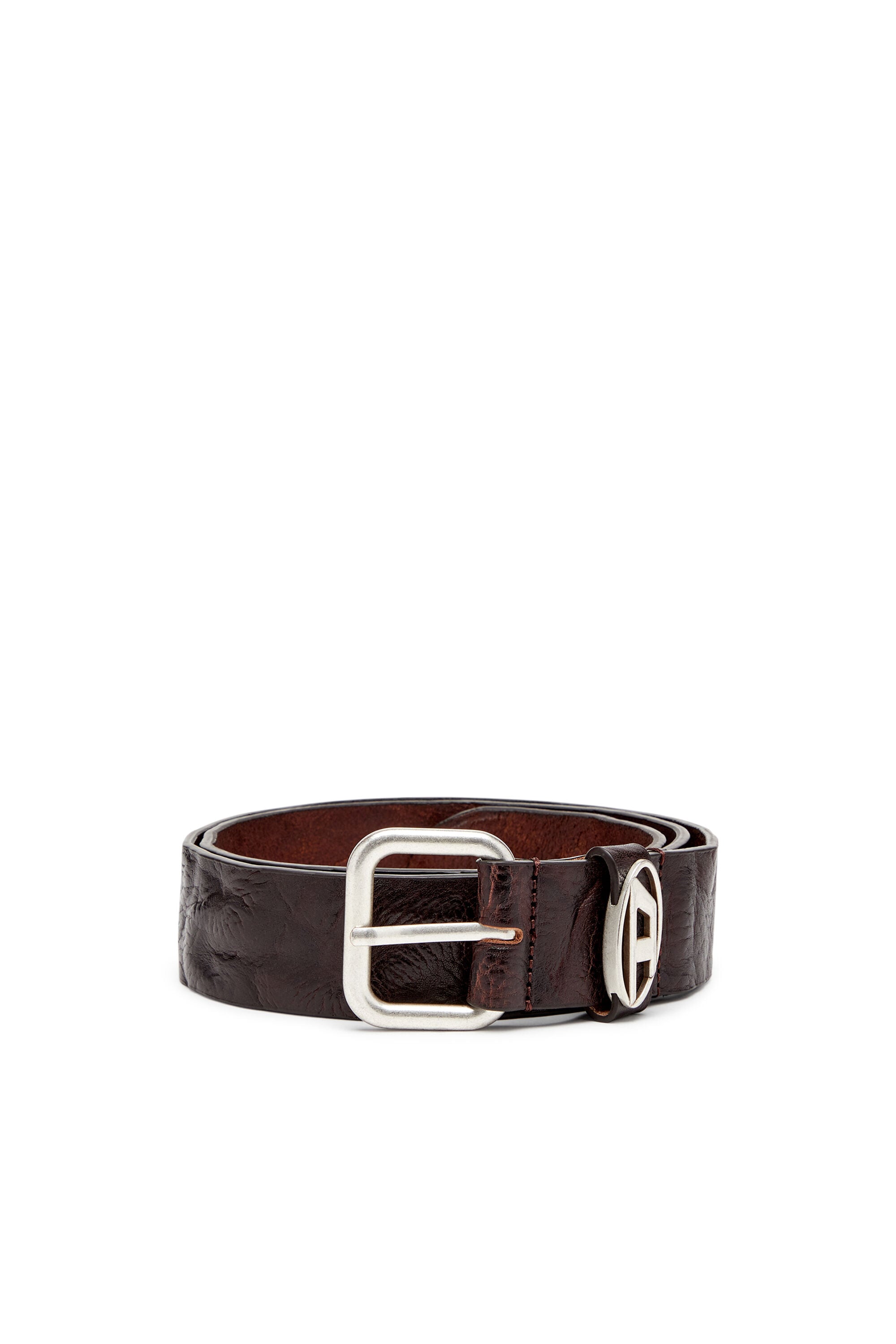 Women's 3.9cm logo-plaque wrinkled leather belt | Brown | Diesel