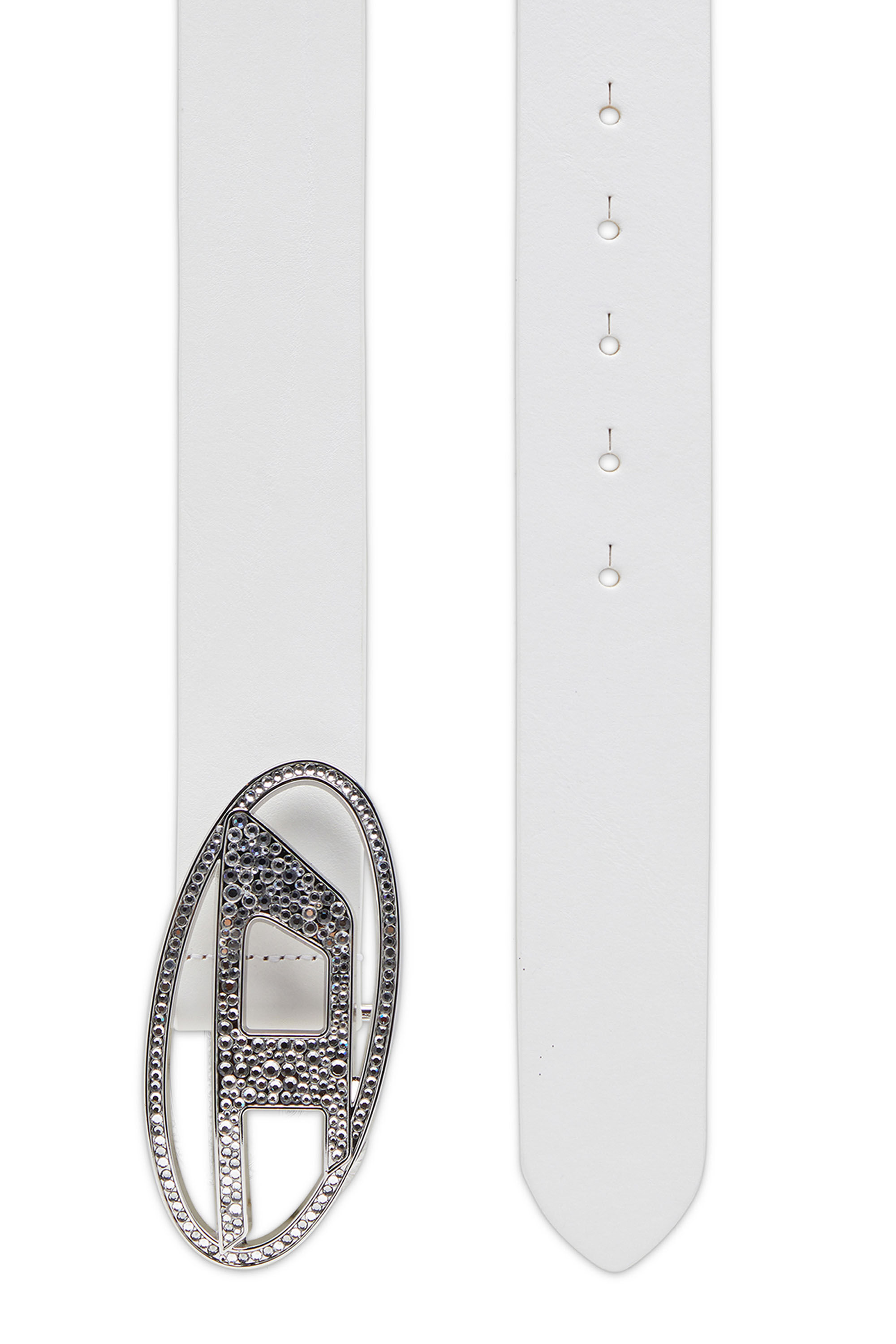 DIESEL B-1dr Strass ベルト ホワイト B-1DR STRASS 20 1.9cm slim leather belt with crystal buckle