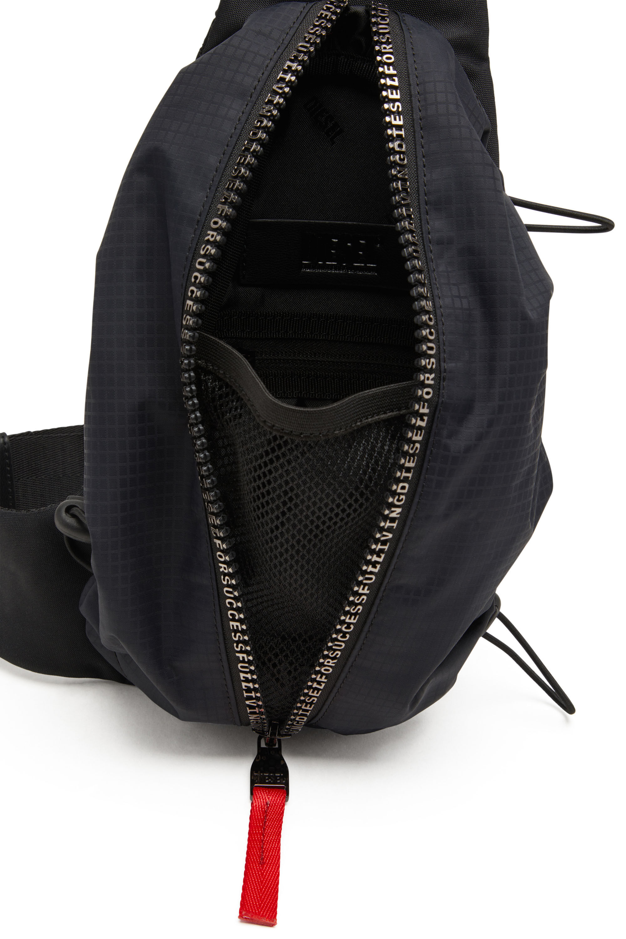 Men's Zip-D-Sling bag in check-jacquard shell | Black | Diesel Men's Zip-D-Sling bag in check-jacquard shell | Black | Diesel